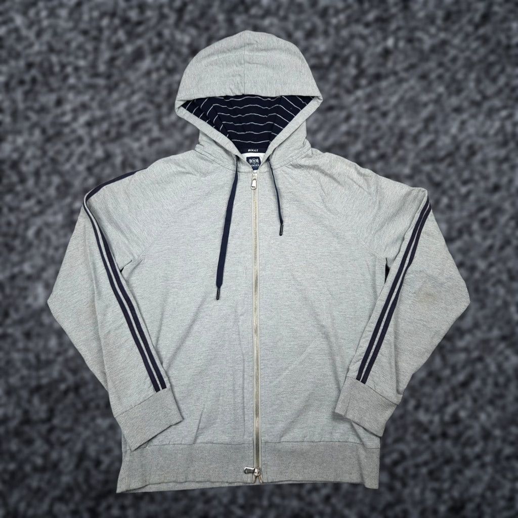 Vintage BOGGI Milano Hoodie Jacket Men's Large Gray Full Zip Stripe Full Zip Athletic Fit Size US L / EU 52-54 / 3 - 1 Thumbnail