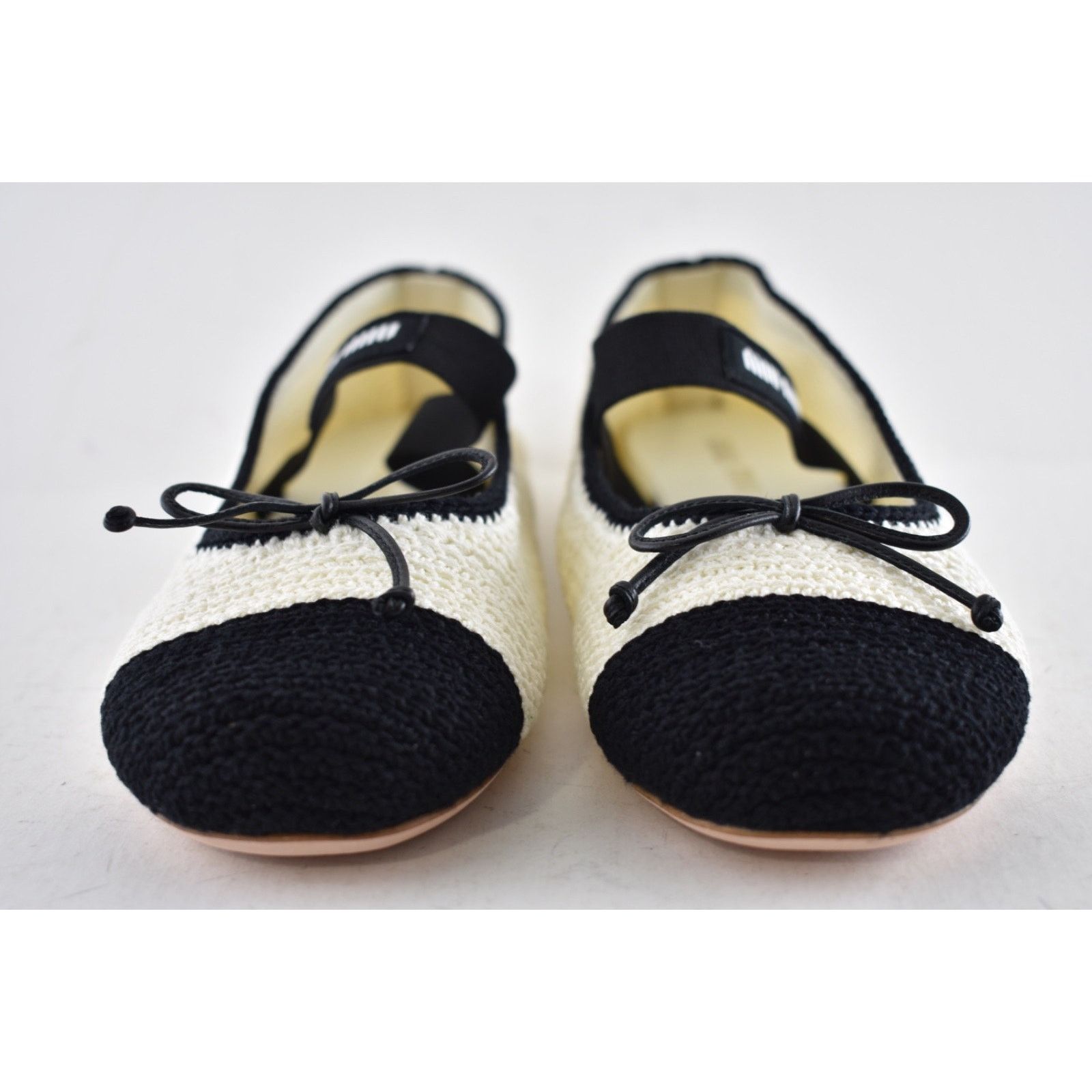 Miu Miu Miu Miu Crochet Knit Black White Bicolor Logo Strap Ballet Size US 12 / IT 42 - 12 Thumbnail