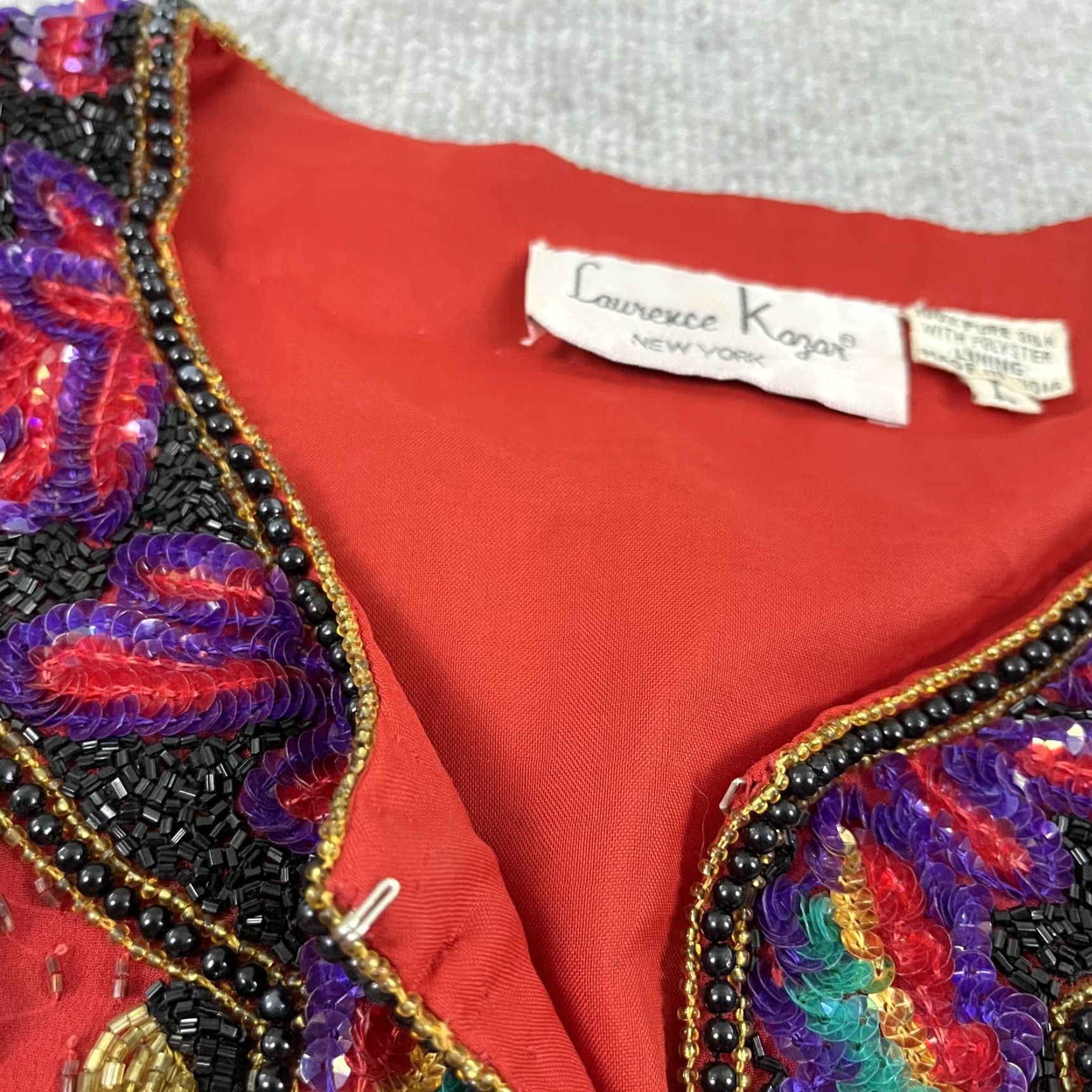 Vintage Vintage LAURENCE KAZAR Blazer Womens Large Red Silk Sequin Beaded Tassel Novelty Size L / US 10 / IT 46 - 3 Thumbnail