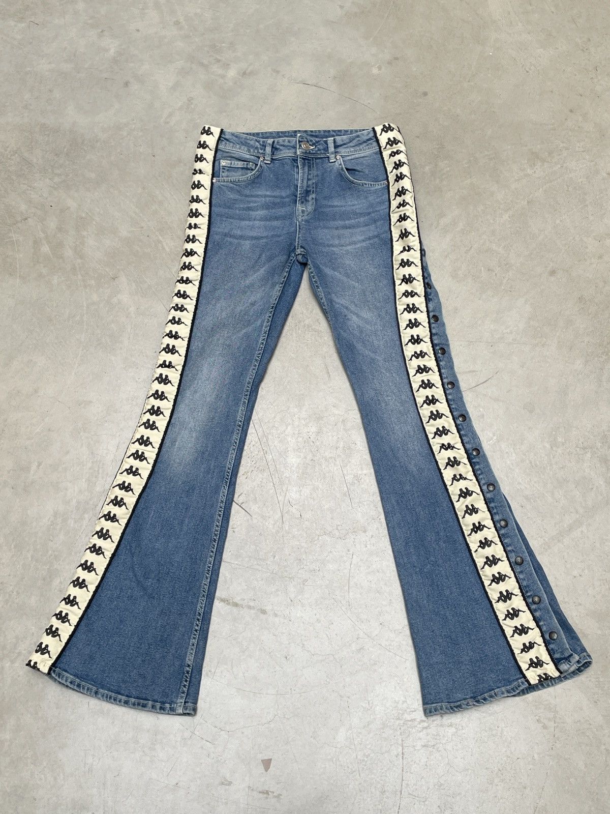 Kappa 🔥 Kappa Side Tape Snap Jeans Y2K Flare Bootcut S Size 30" / US 8 / IT 44 - 1 Thumbnail