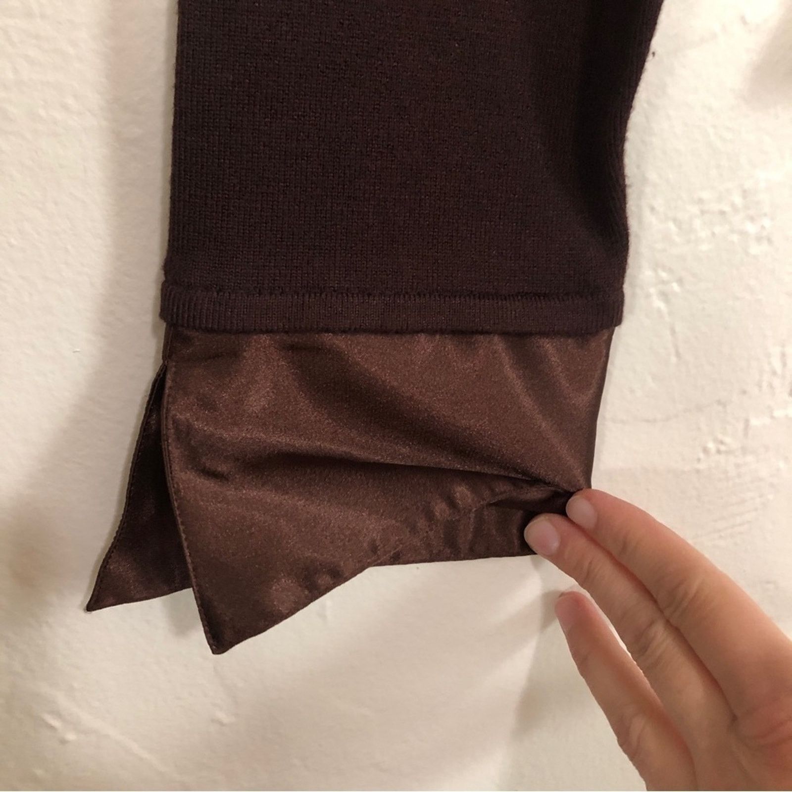Other Fred David Brown Button Collar Satin Knit Sweater Blouse Top Size L / US 10 / IT 46 - 2 Thumbnail