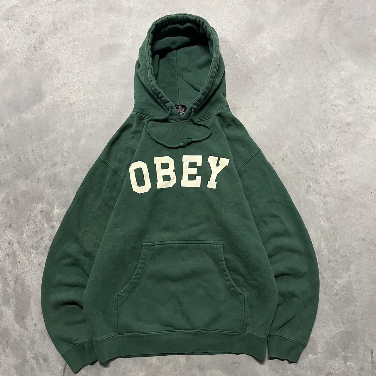 Crazy Vintage Y2K/2000s Forest Green Obey Spellout Swag Era Skater Essential Hoodie!