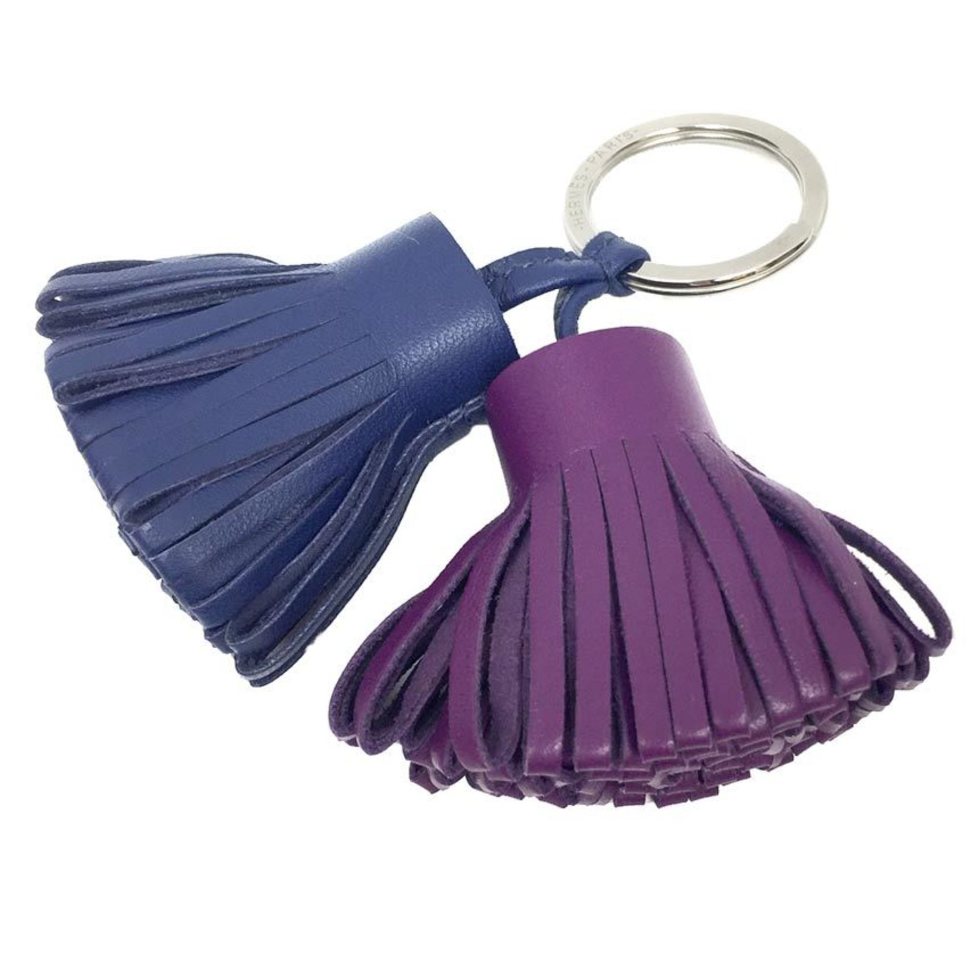Hermes Carmen Unodo Keychain Key Ring Charm Leather Purple x Navy Wallet