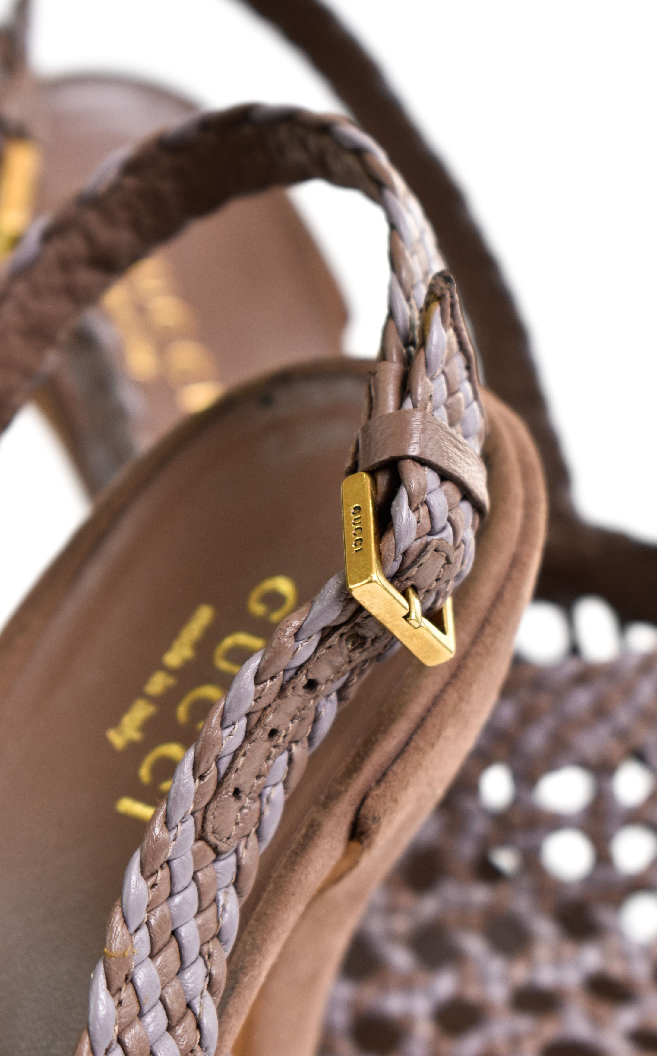 Gucci Leather Suede GUCCI Alhambra Woven Platform Sandal Heels Size US 5 / IT 35 - 10 Thumbnail
