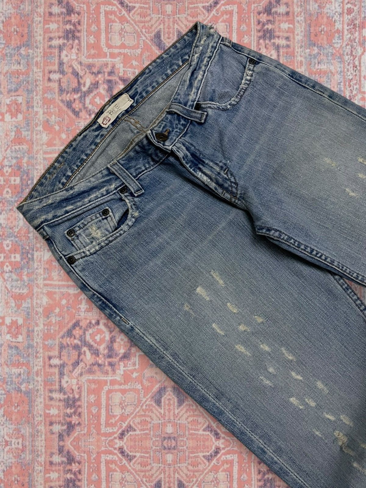 Japanese Brand Vintage 90s Japan Designer Bike Denim Distressed Flared Icon Size US 29 - 6 Thumbnail