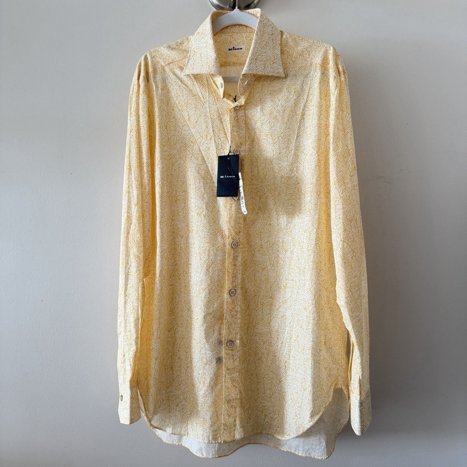 Kiton NWT Kiton Shirt Men’s Yellow Leaf Print Sz M 100% Authentic Size US M / EU 48-50 / 2 - 1 Thumbnail