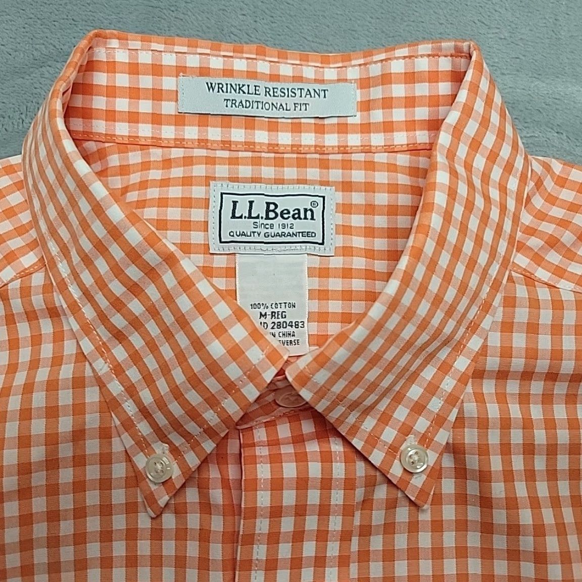 Vintage VINTAGE L.L. Bean Shirt Mens M Orange Gingham Plaid 100% Cotton Traditional Button-Up Casual Men Size US M / EU 48-50 / 2 - 2 Thumbnail