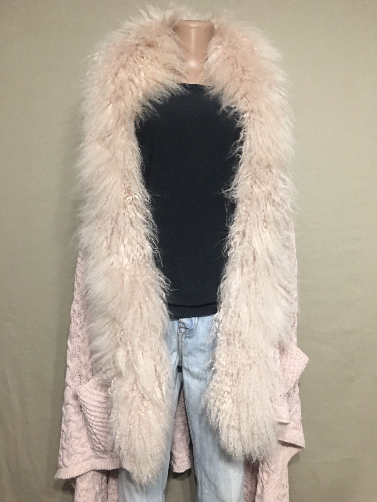 Designer Hayley Menzies Alpaca Knit FurTrim Long Cardigan Sweater Size ONE SIZE - 2 Thumbnail