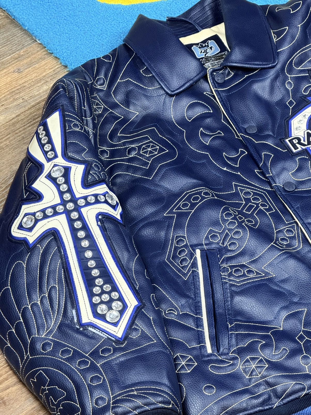 JNCO Raw Blue Ice Man Leather Varsity Jacket Size L Size US L / EU 52-54 / 3 - 5 Thumbnail
