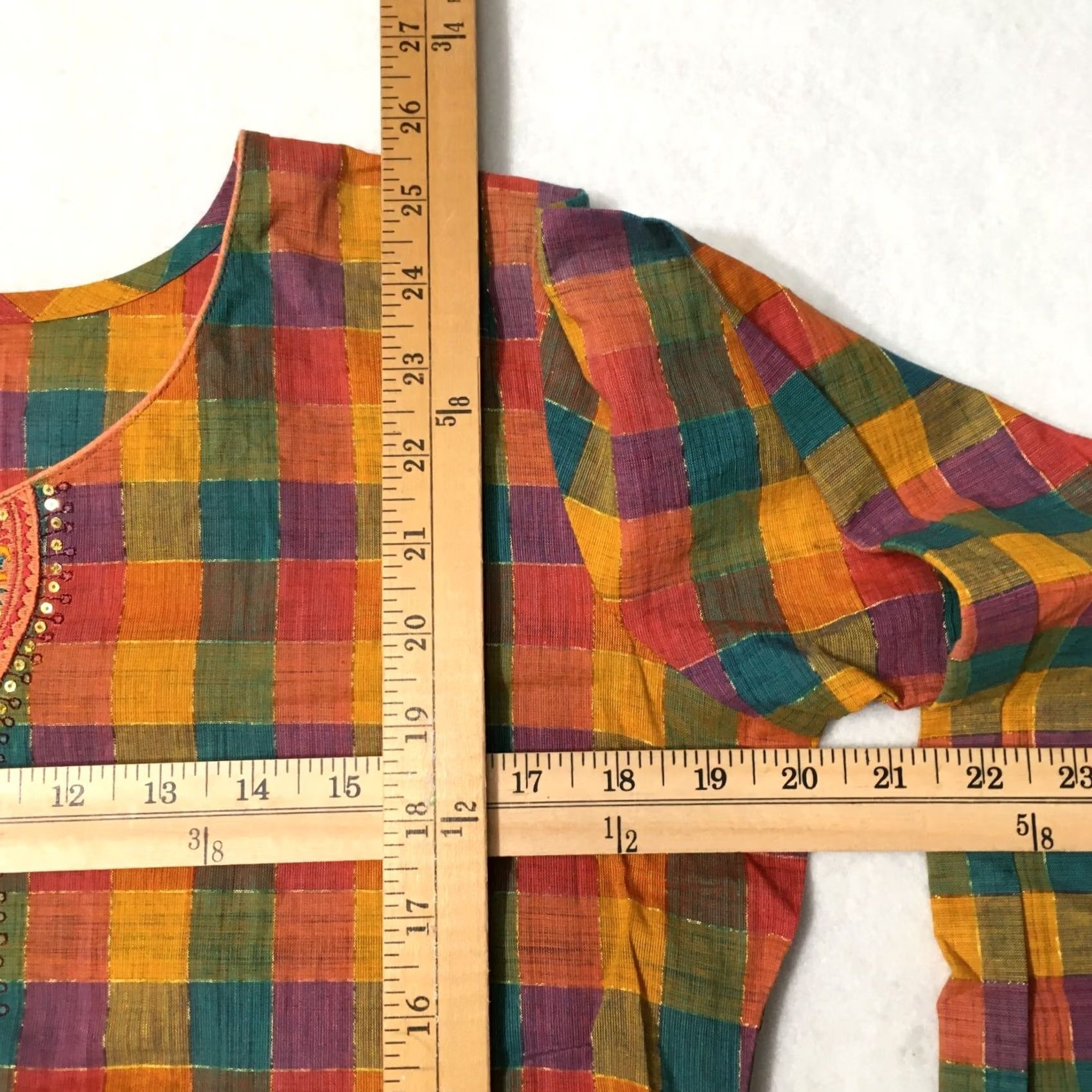 Vintage India Cotton BLEND Top Women’s Size MEDIUM CHECK Boho Hippie Festival Size M / US 6-8 / IT 42-44 - 4 Thumbnail