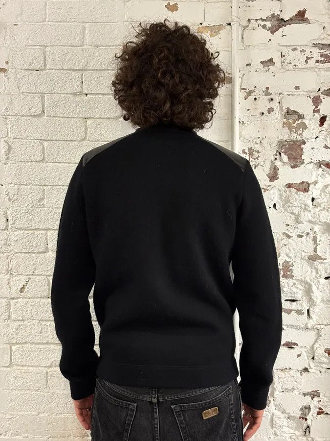 Prada 2000s Prada Wool & Leather Shoulder Black Zip-Up Sweater Size US M / EU 48-50 / 2 - 2 Thumbnail