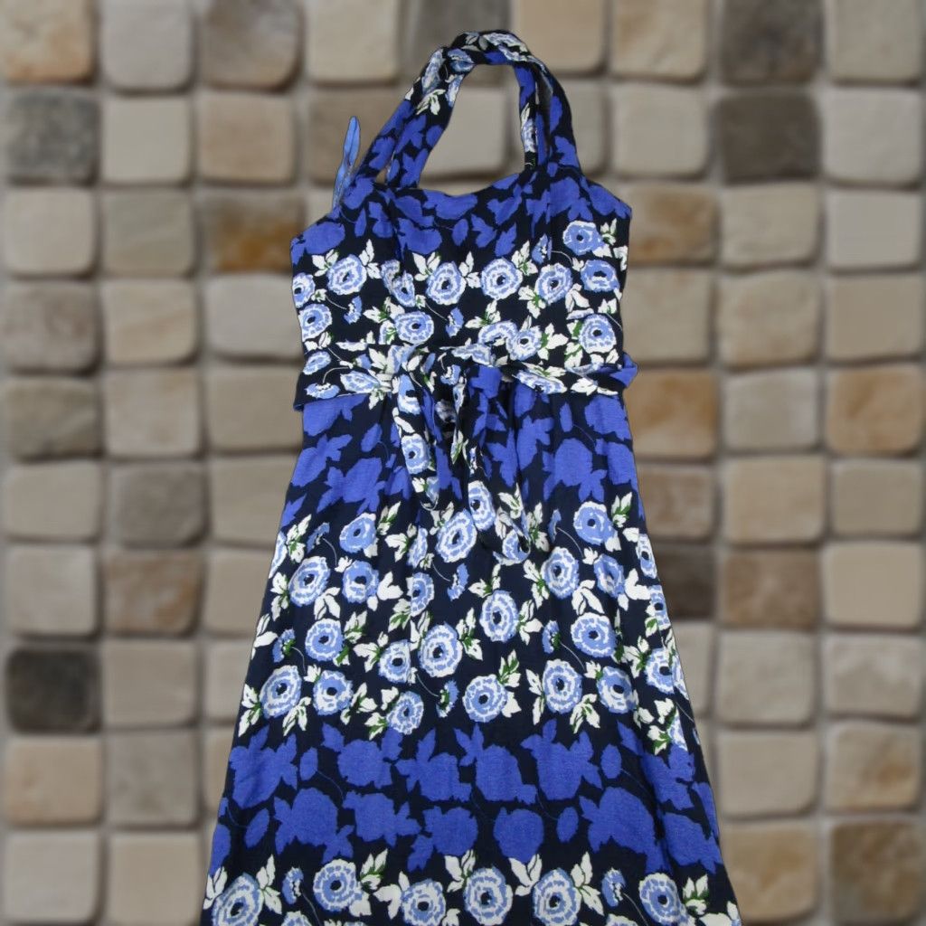 Vintage Maeve Dress Womens 4 Blue Floral Halter Midi Dress Size S / US 4 / IT 40 - 1 Thumbnail