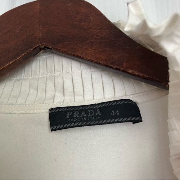 Prada PRADA Pearl White Lace Button Down Collared Women's Blouse Size L / US 10 / IT 46 - 2 Thumbnail