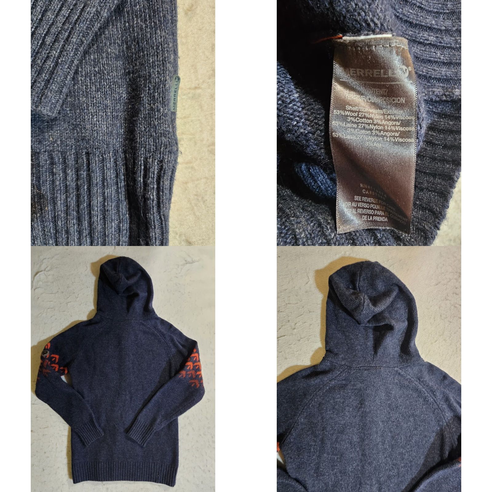Merrell Merrell Classic Wool Blend Hooded Full Zip Sweater Womens Sz Medium Blue/Orange Size M / US 6-8 / IT 42-44 - 8 Thumbnail