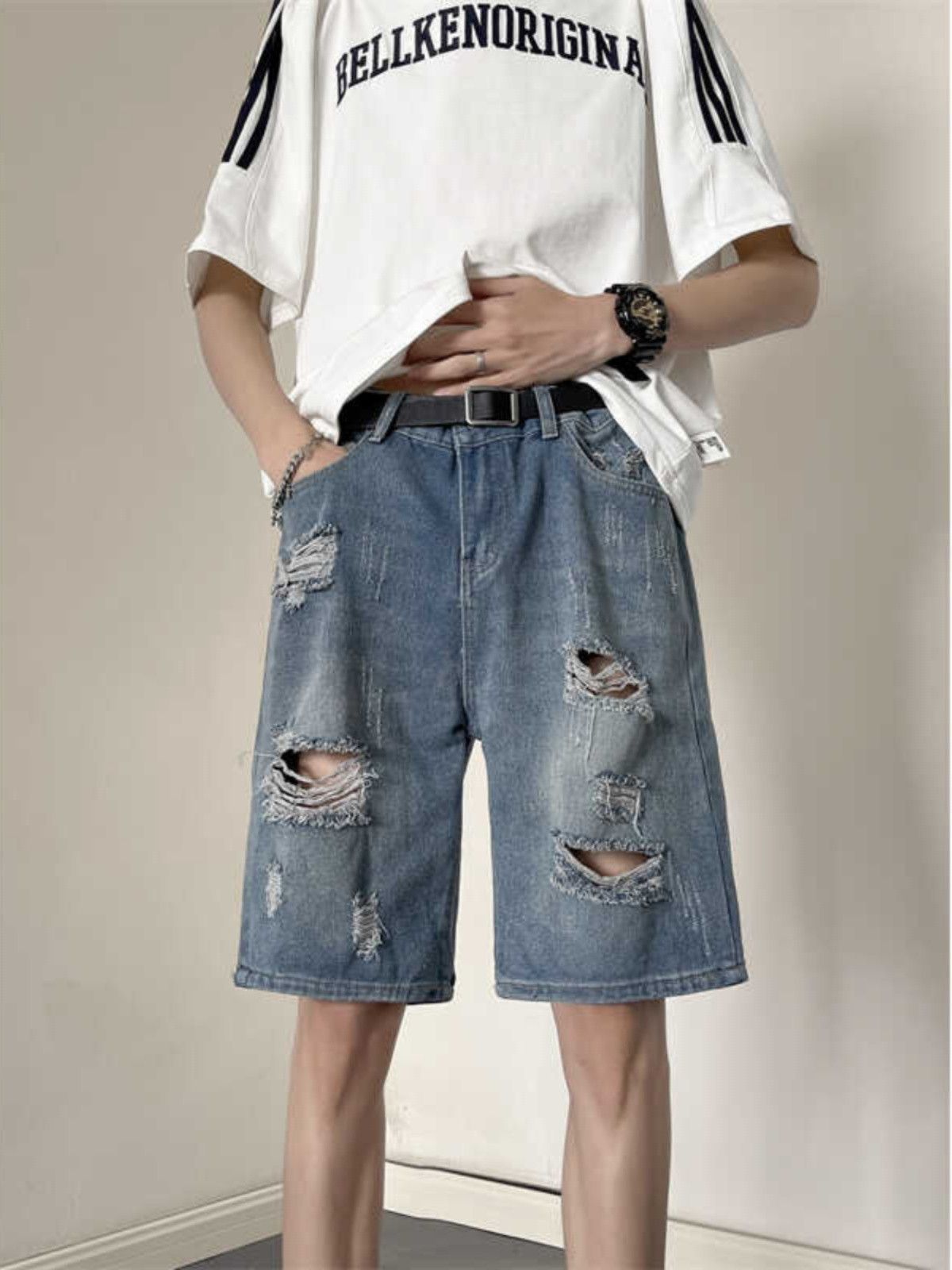 Japanese Brand × Jean Retro loose casual distressed denim shorts Size US 30 / EU 46 - 1 Thumbnail