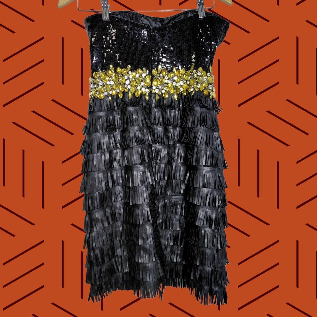 Mac Duggal Mac Duggal Sequin Fringe Dress Black Solid Sleeveless Short Women Size 4 Size 27" / US 4 / IT 40 - 1 Thumbnail
