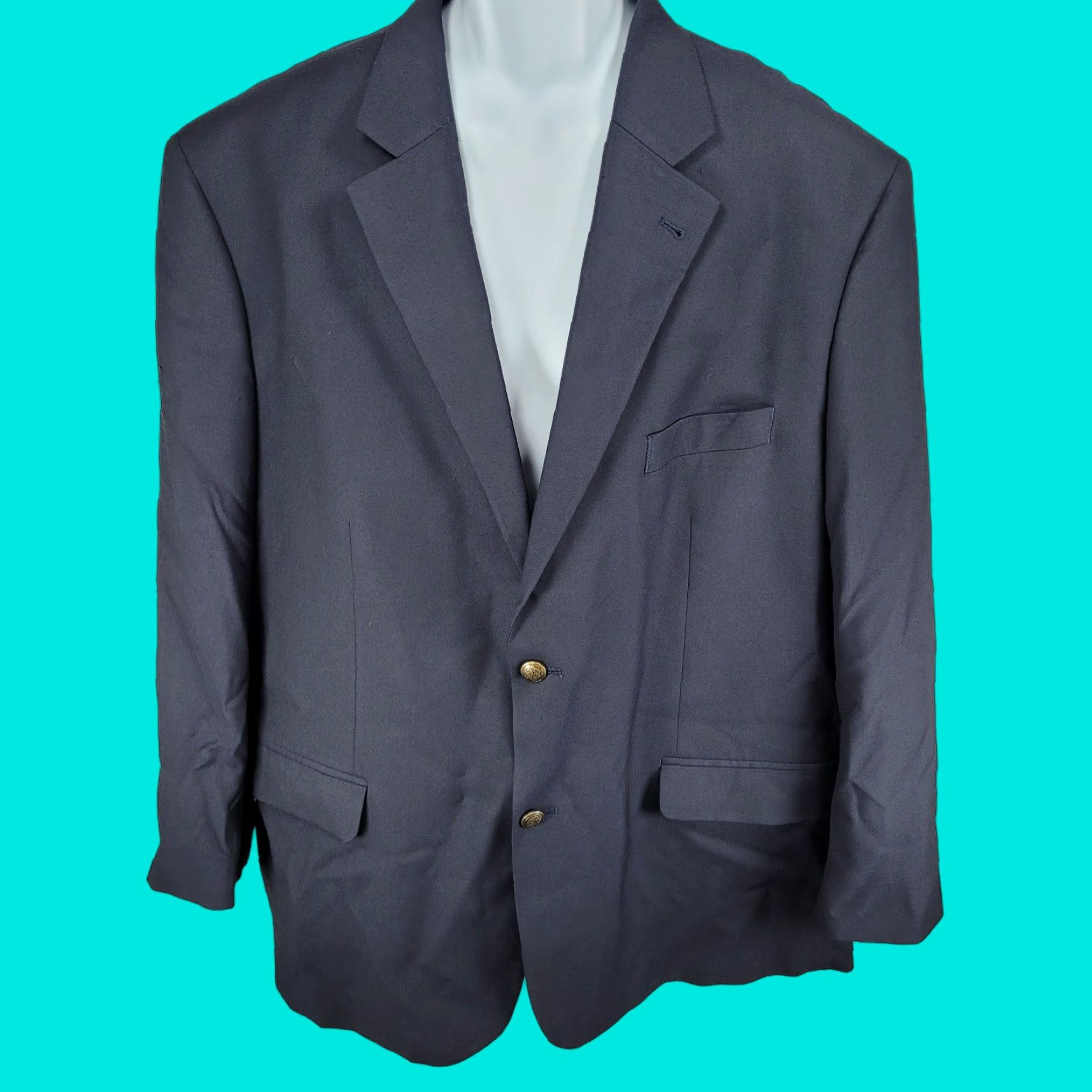 Vintage GS Perfect Fit Navy Stretch 2 Button Notch Blazer Sport Coat 50R Men Jacket Blazer Size 50R - 1 Thumbnail