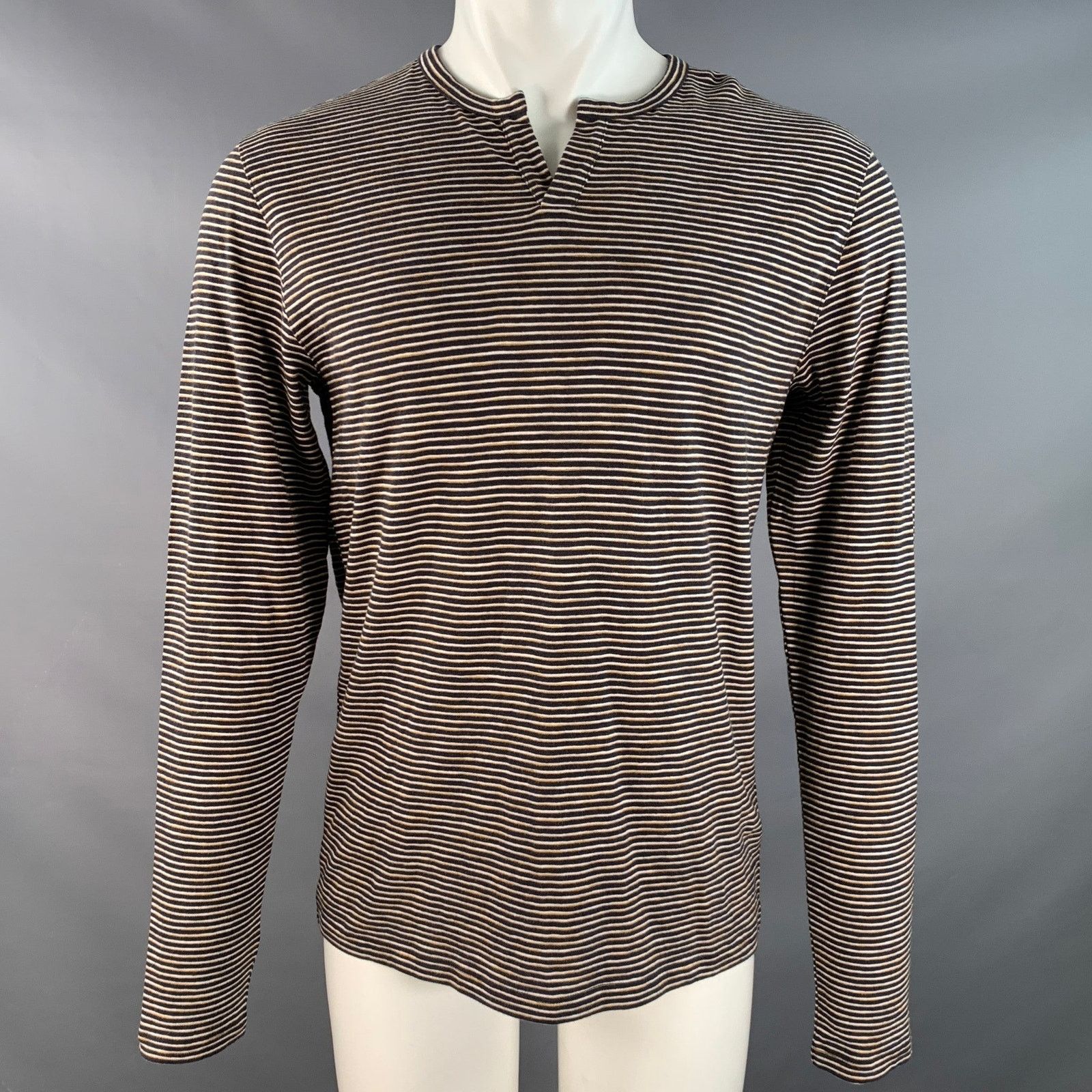 Vince S Navy Yellow & White Stripe Cotton Open Collar Pullover Size US S / EU 44-46 / 1 - 1 Thumbnail