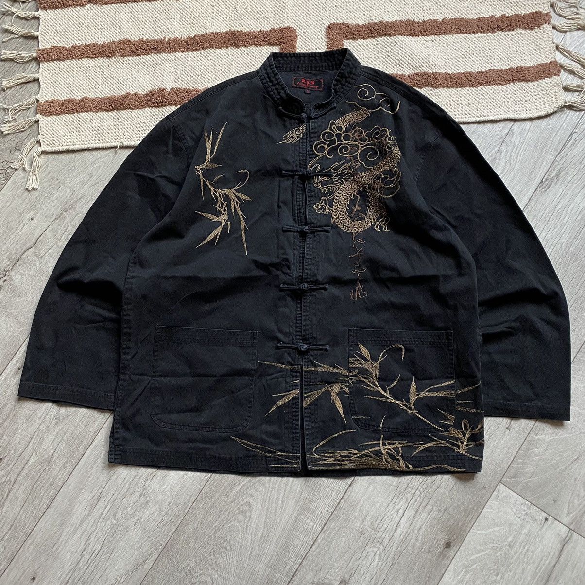 image of Amazing Vintage Japanese Style Dragon Kimono Jacket in Black, Men's (Size XL)