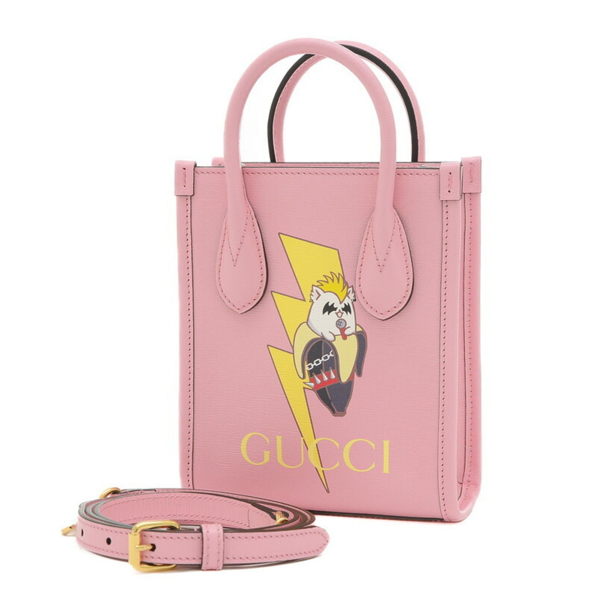 image of Gucci Bananya Collaboration 2Way Tote Bag Leather Pink 671623, Women's