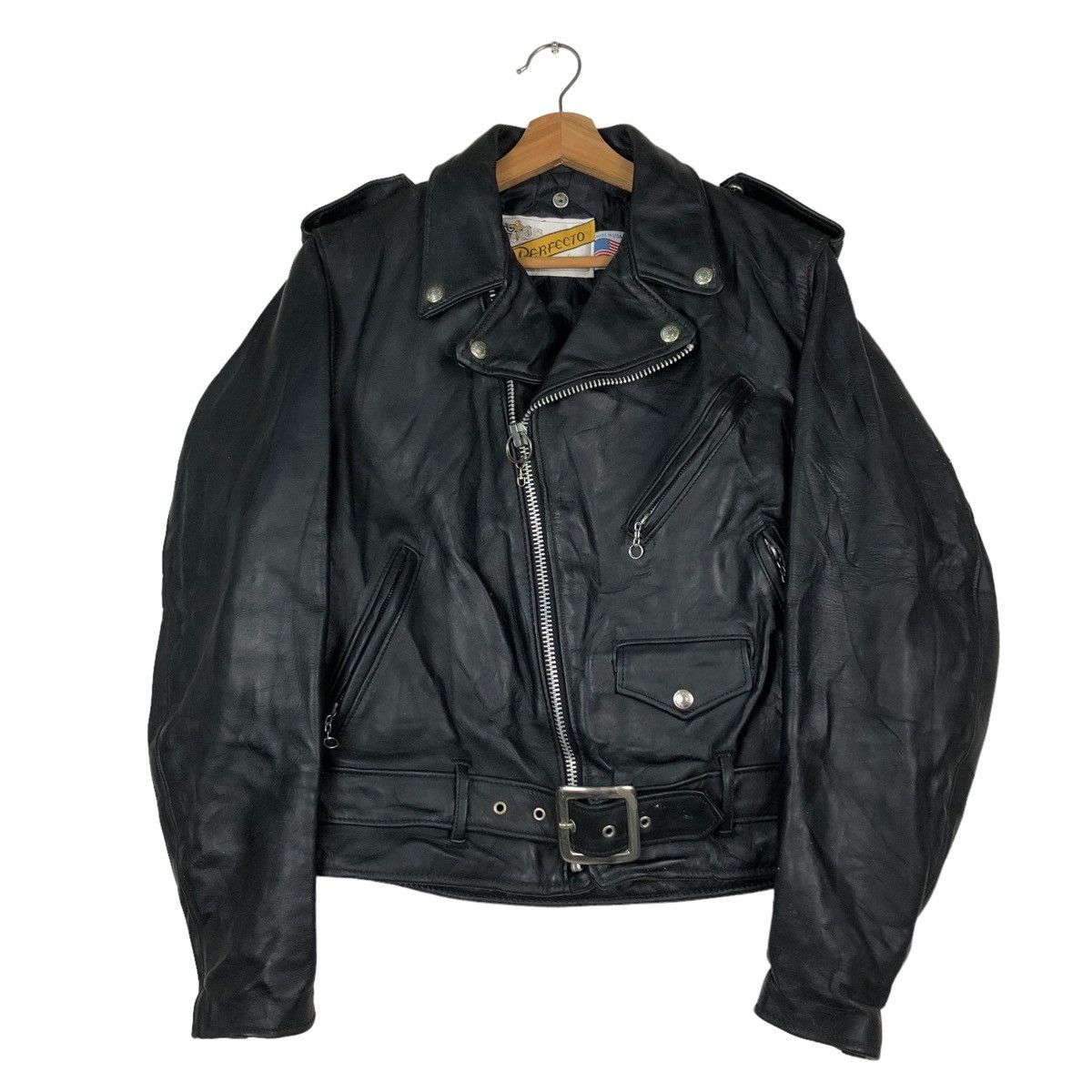 Schott ☄️VINTAGE DOUBLE COLLAR BIKER LEATHER JACKET SCHOTT PERFECTO Size US M / EU 48-50 / 2 - 3 Thumbnail
