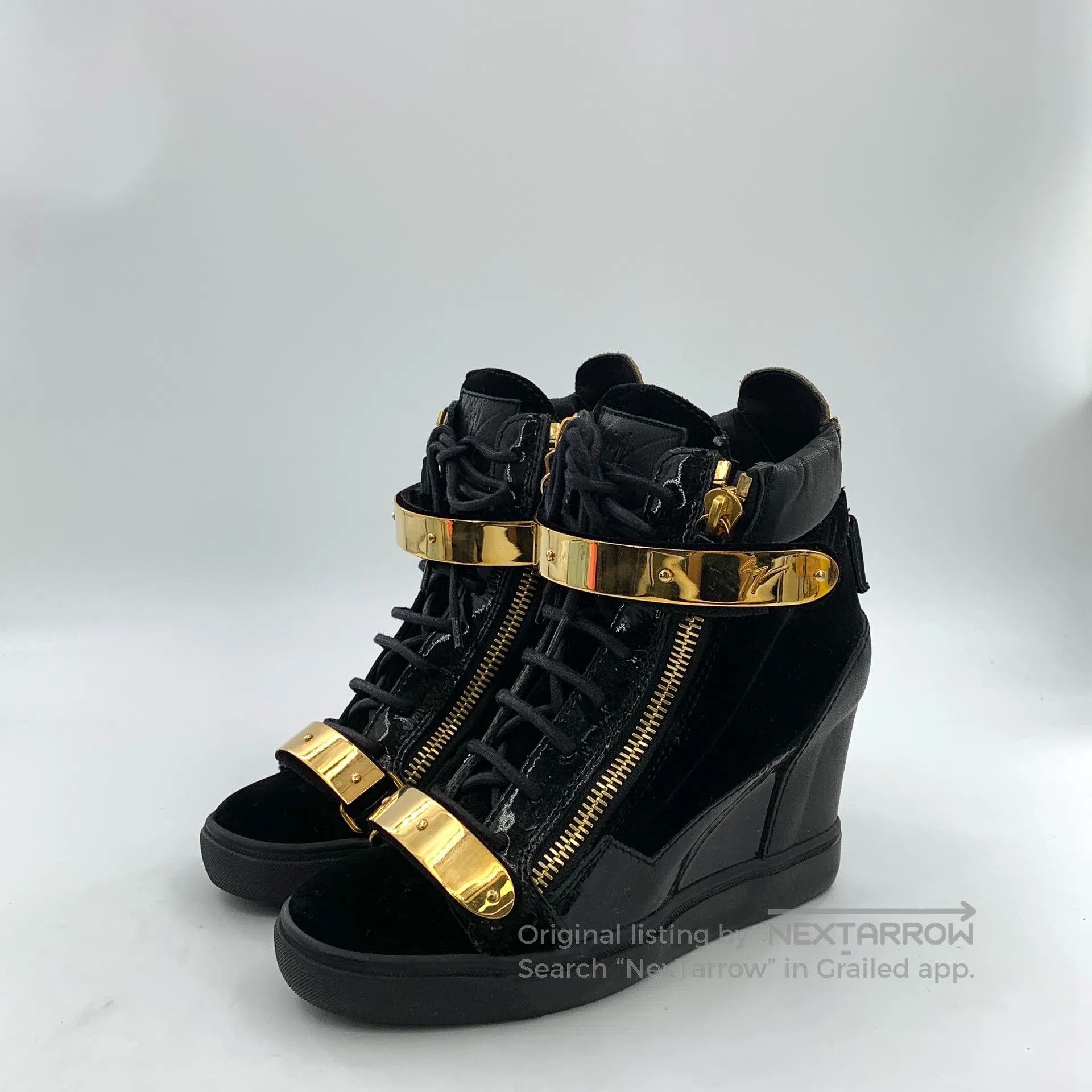 Giuseppe Zanotti Giuseppe Zanotti Black Double Zip Design Laced Wedge High Size US 8 / IT 38 - 1 Thumbnail