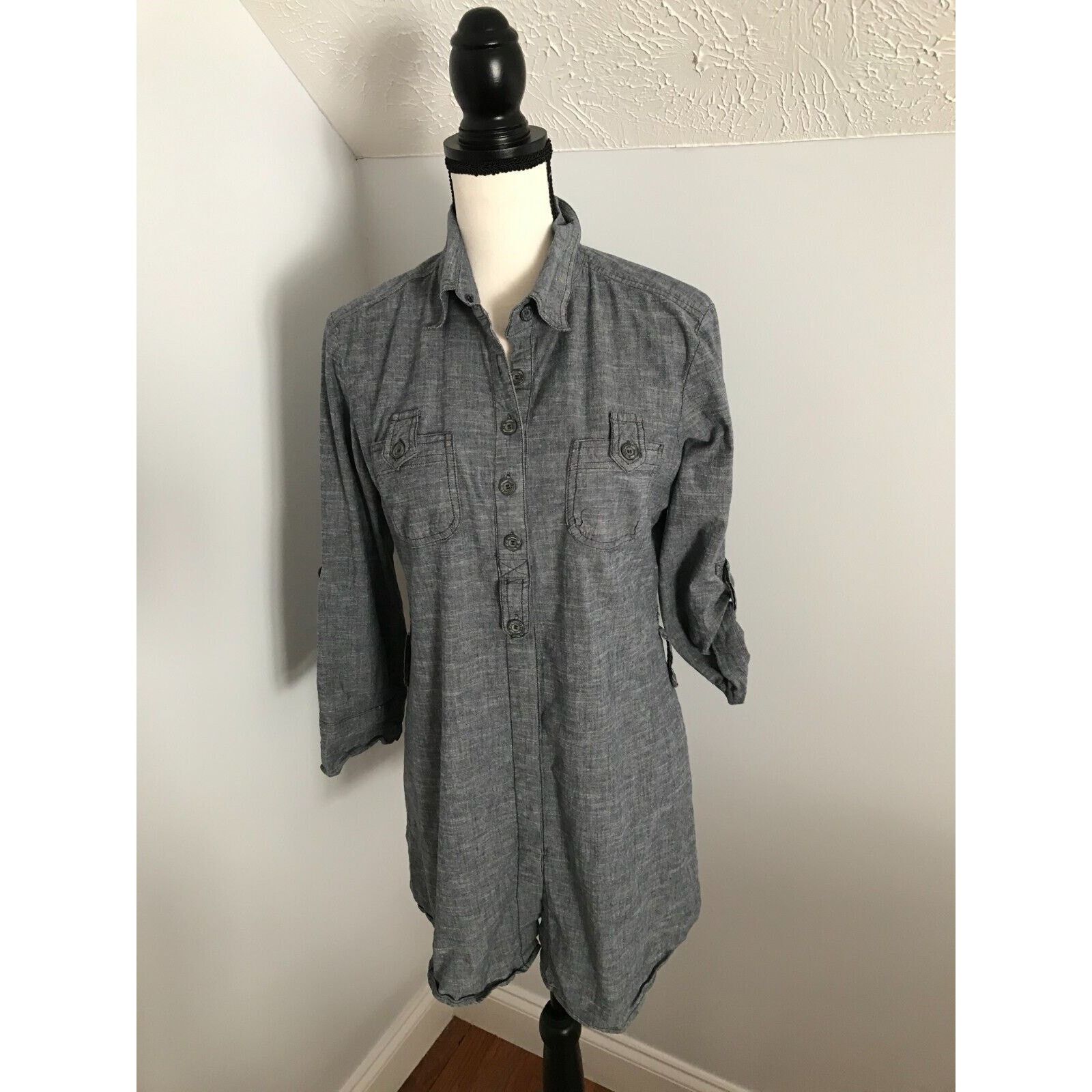 Anthropologie Anthropologie FEI Heather Blue Roll-Tab Chambray Shirt Dress Size S / US 4 / IT 40 - 1 Thumbnail