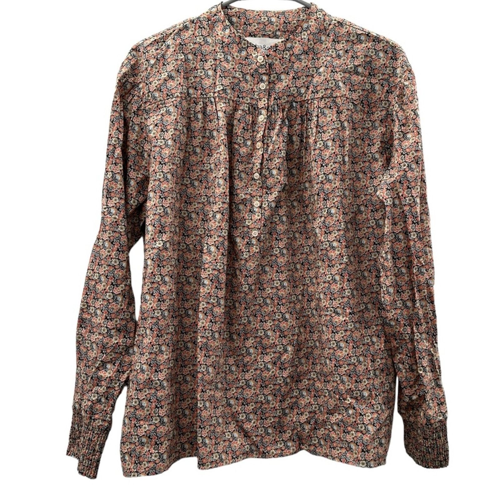 ba&sh Ba&sh Freja Floral Long Sleeve Button Neck Blouse Sz 3 (L) Size L / US 10 / IT 46 - 2 Thumbnail