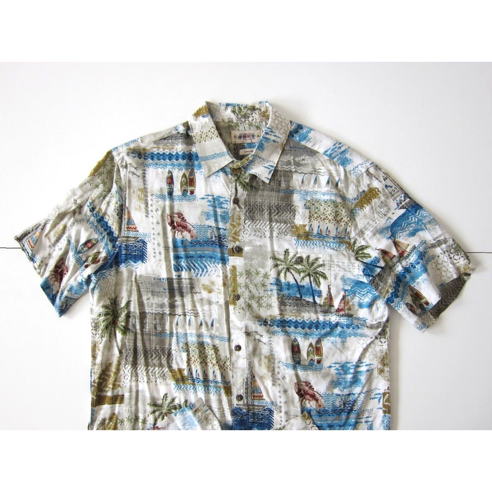 Vintage Campia Moda 100% Rayon Blue Pink Lobster Surf Floral Hawaiian Shirt Men Large Size US L / EU 52-54 / 3 - 7 Thumbnail