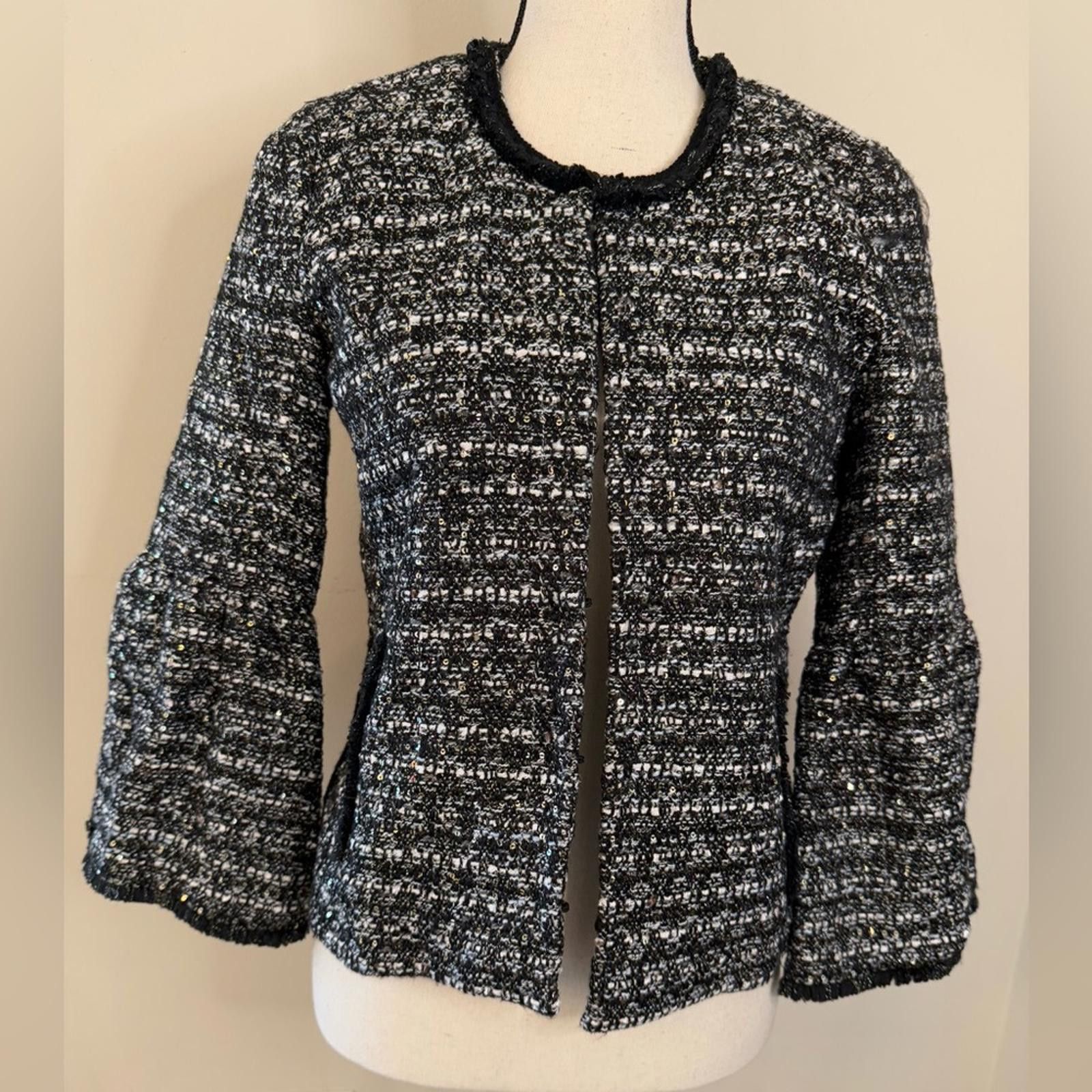 J.Crew J. Crew black & white knit sequined blazer SZ 0 Size XS / US 0-2 / IT 36-38 - 1 Thumbnail
