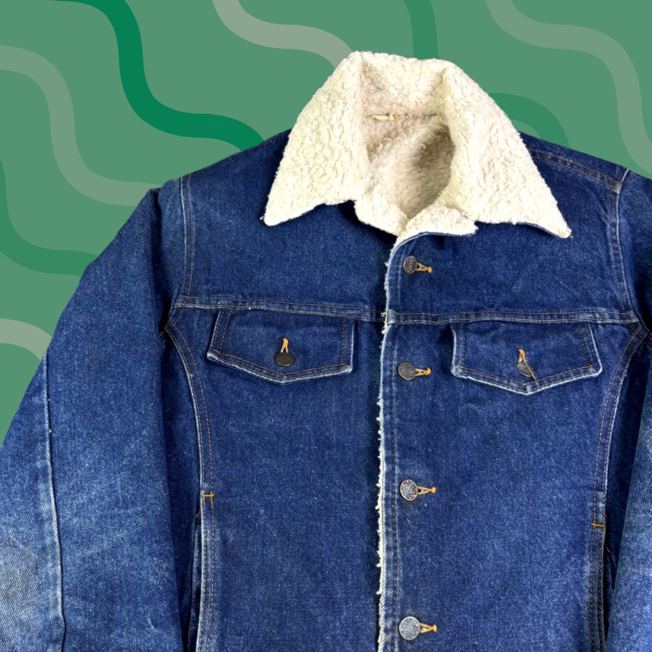 Denime VINTAGE Denim Trucker Jacket Blue Faux Fur Collar Mens Large Jacket/Coat Size US L / EU 52-54 / 3 - 1 Thumbnail