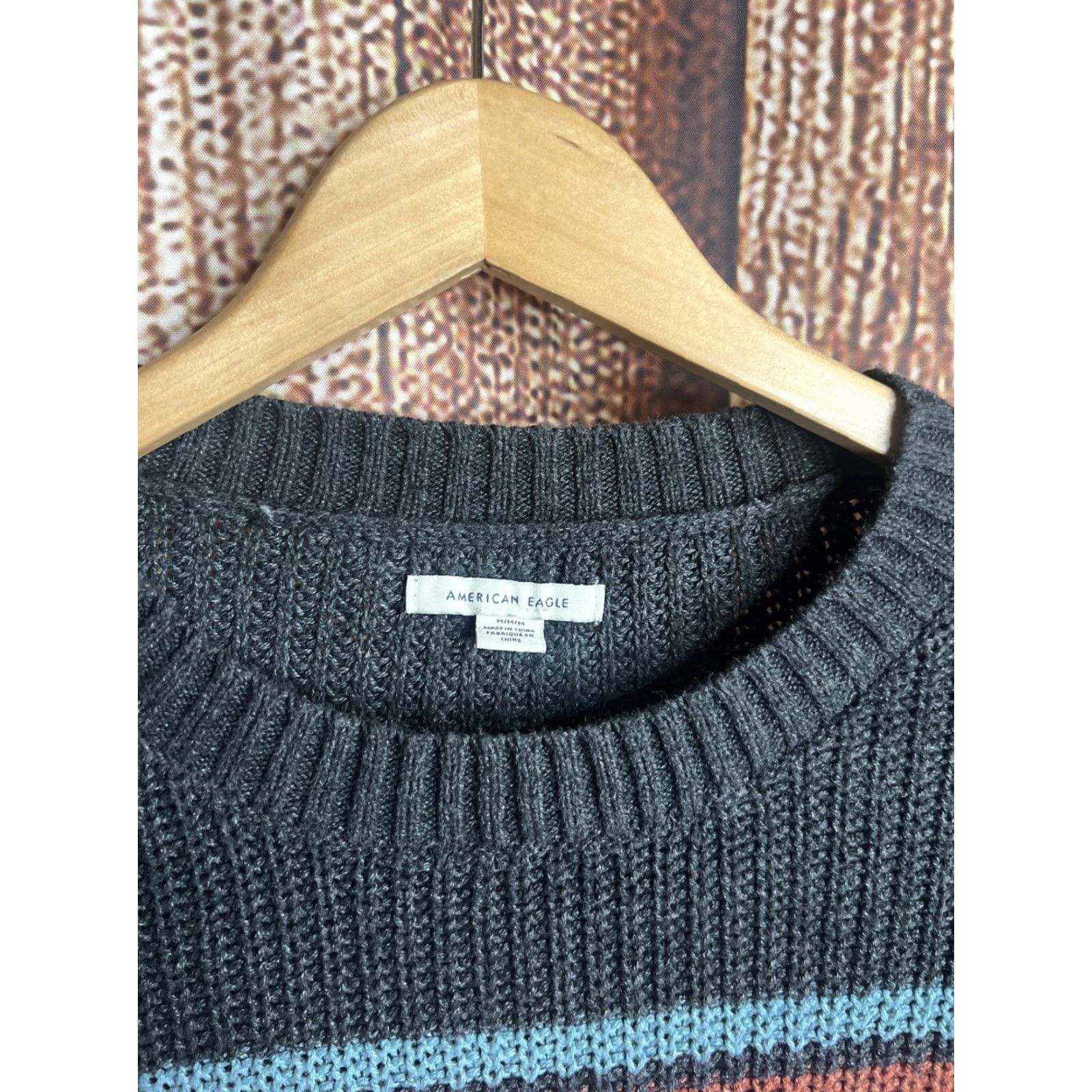 American Eagle Outfitters American Eagle Blue Striped Sweater Crew Neck Knit Long Sleeve Size Medium Size M / US 6-8 / IT 42-44 - 2 Thumbnail