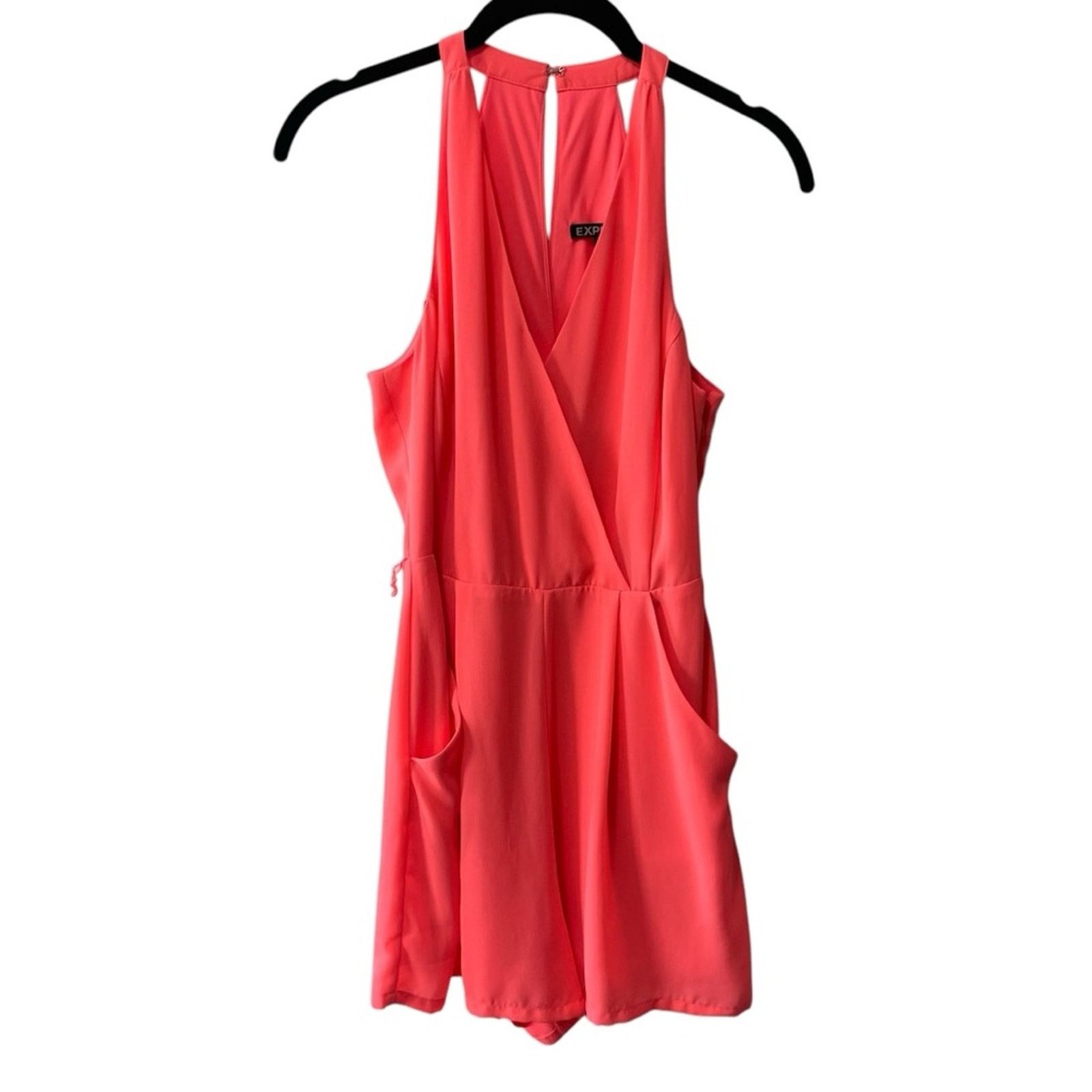 Express Express Faux Wrap Sleeveless Keyhole Back Romper Coral 0 Size 25" / US 0 / IT 36 - 1 Thumbnail