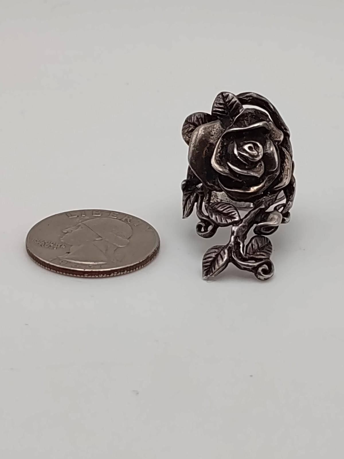 The Unbranded Brand Vintage Sterling Silver Rose Flower Ring Size 6 Size ONE SIZE - 2 Thumbnail