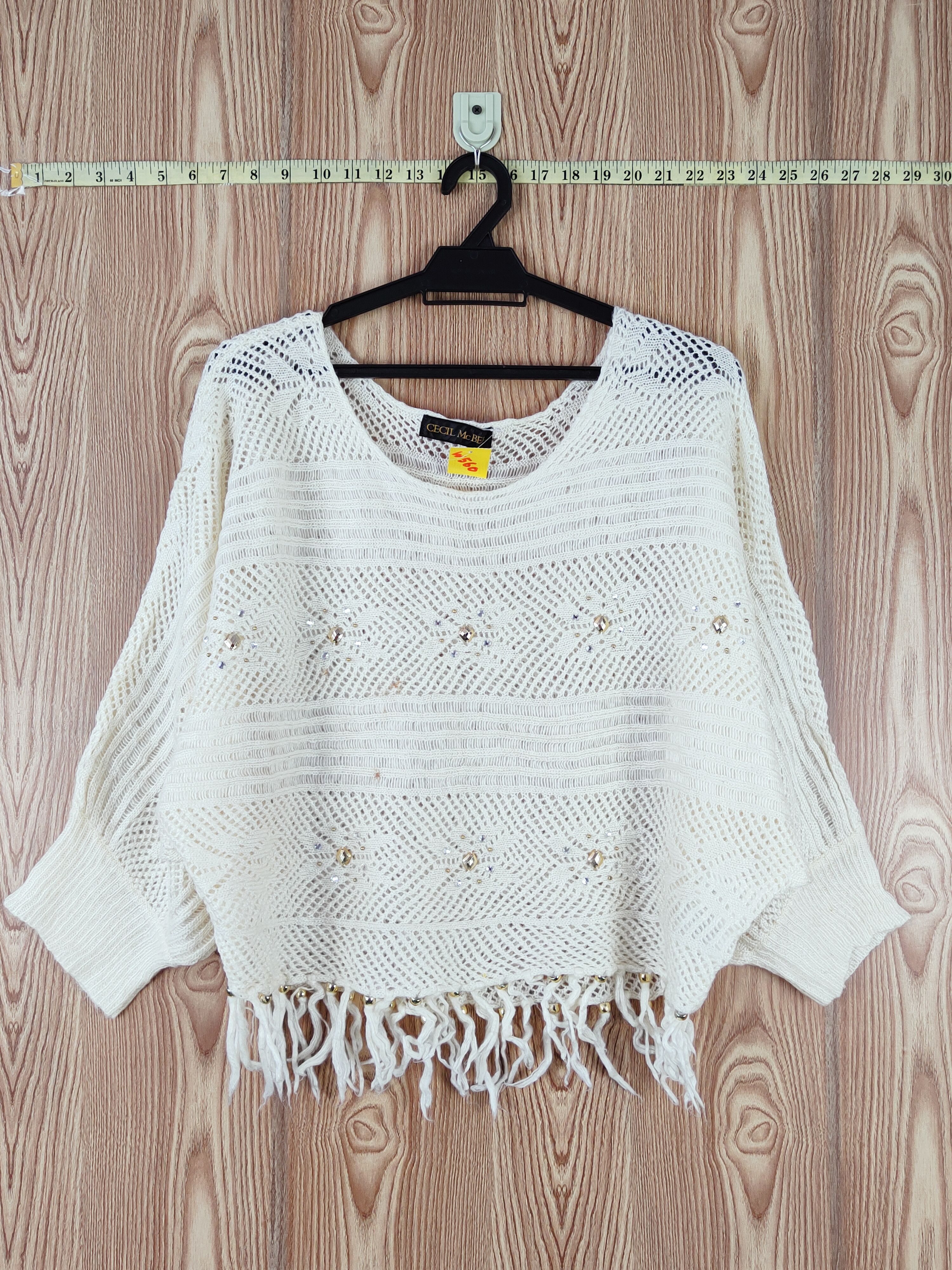 Aran Isles Knitwear × Japanese Brand × Vintage Cecil McBee Cream Mesh Net Knitwear Crop Tops #W560 Size M / US 6-8 / IT 42-44 - 1 Thumbnail