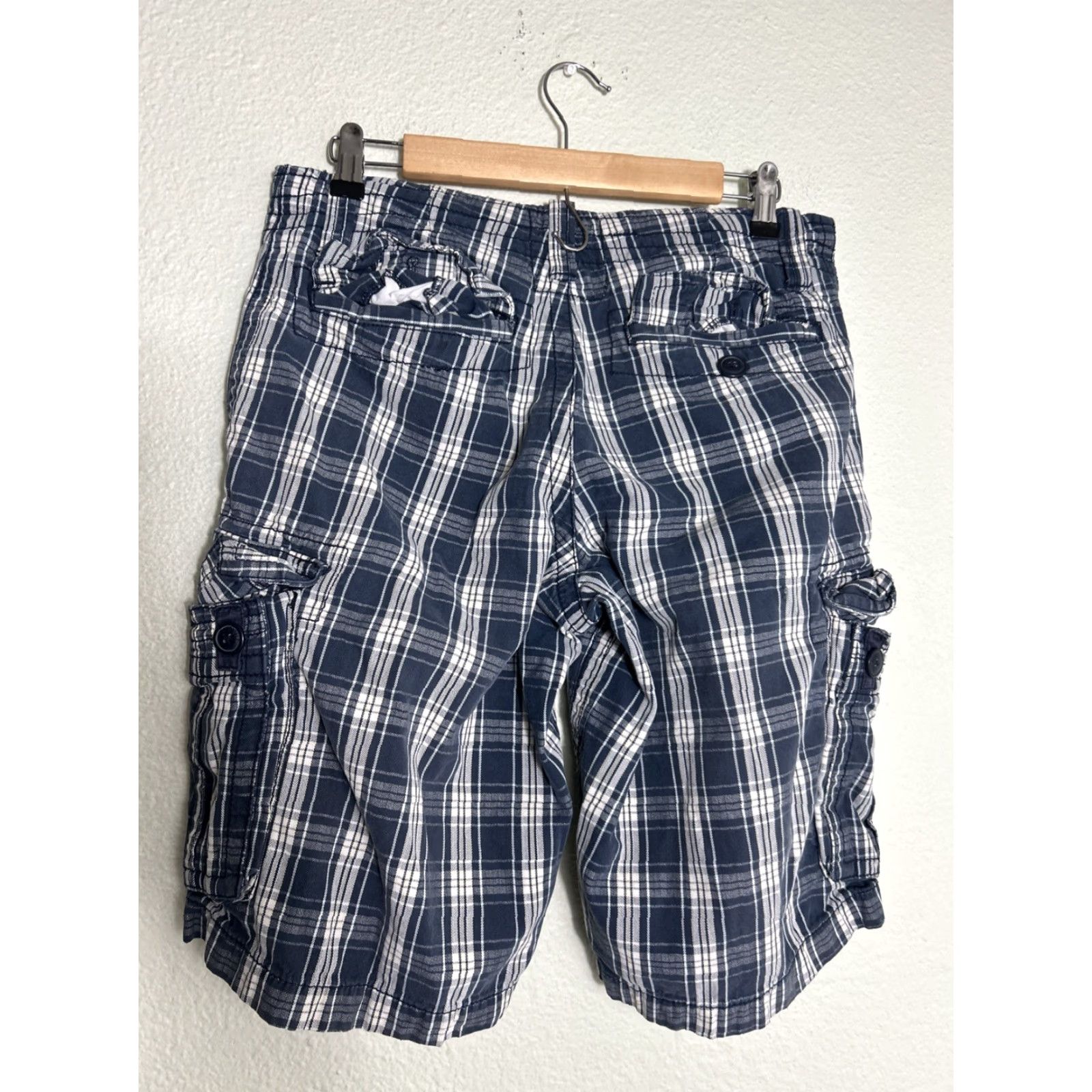 Vintage Aéropostale Cargo Shorts Men 29x12 Cotton Blue Plaid Drawstring Size US 29 - 7 Thumbnail
