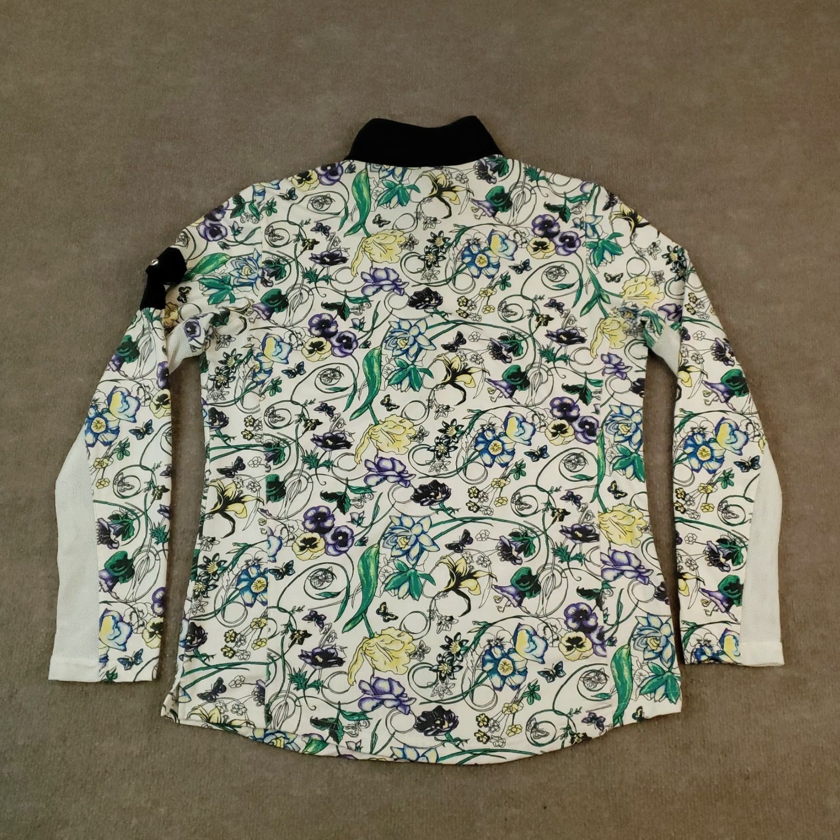 Vintage San Soleil Women's Long Sleeve Polo Shirt, White Floral, Large, Breathable, UV 50 SPF, Stretch Mesh Size L / US 10 / IT 46 - 6 Thumbnail