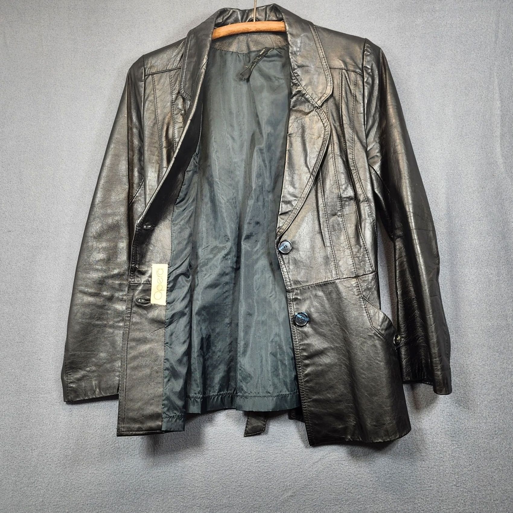 Vintage VINTAGE Opera Leather Jacket Womens 9/10 Black Button Waist Tie Classic Mob Wife Jacket Ladies Mens Womens Size M / US 6-8 / IT 42-44 - 3 Thumbnail
