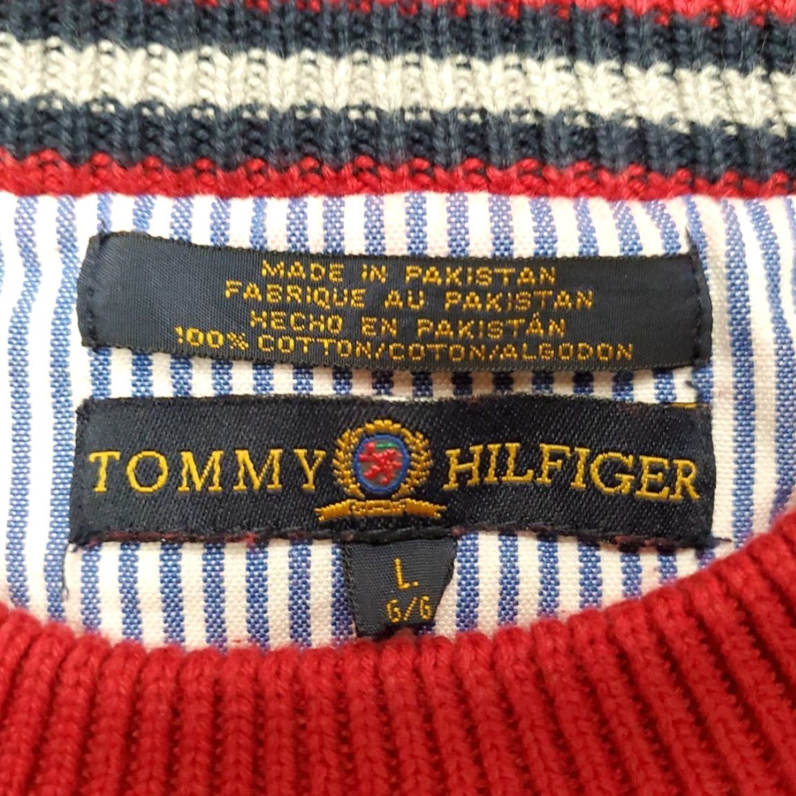 Tommy Hilfiger VINTAGE Tommy Hilfiger Sweater Mens L Red 100% Cotton Crewneck Pullover Knit Pullover Mens Size US L / EU 52-54 / 3 - 4 Thumbnail