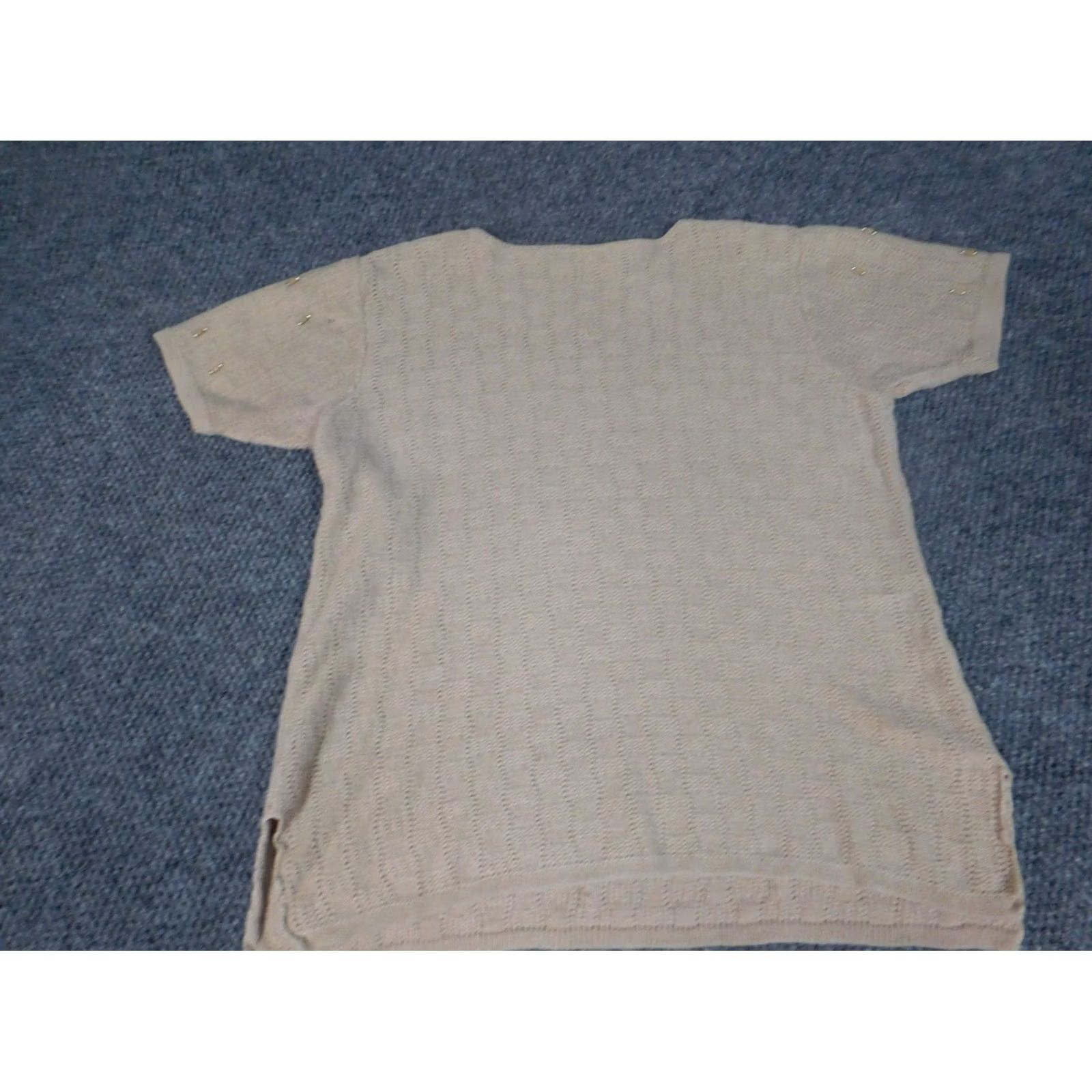 Worthington Worthington Womens Sweater Pullover Bell Sleeve Round Neck Short Sleeve Beige Knit Cotton Ramie Bow Button Petite Ladies Womens Size L / US 10 / IT 46 - 7 Thumbnail