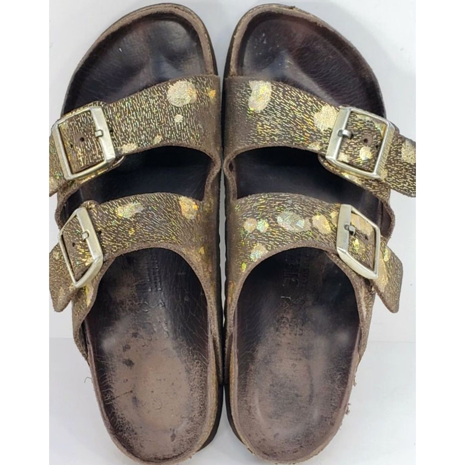Birkenstock Birkenstock Arizona Big Buckle Brown Gold Speck Leather Slide Sandals 9M 40Euro Womens Casual Comfort Size US 9 / IT 39 - 6 Thumbnail
