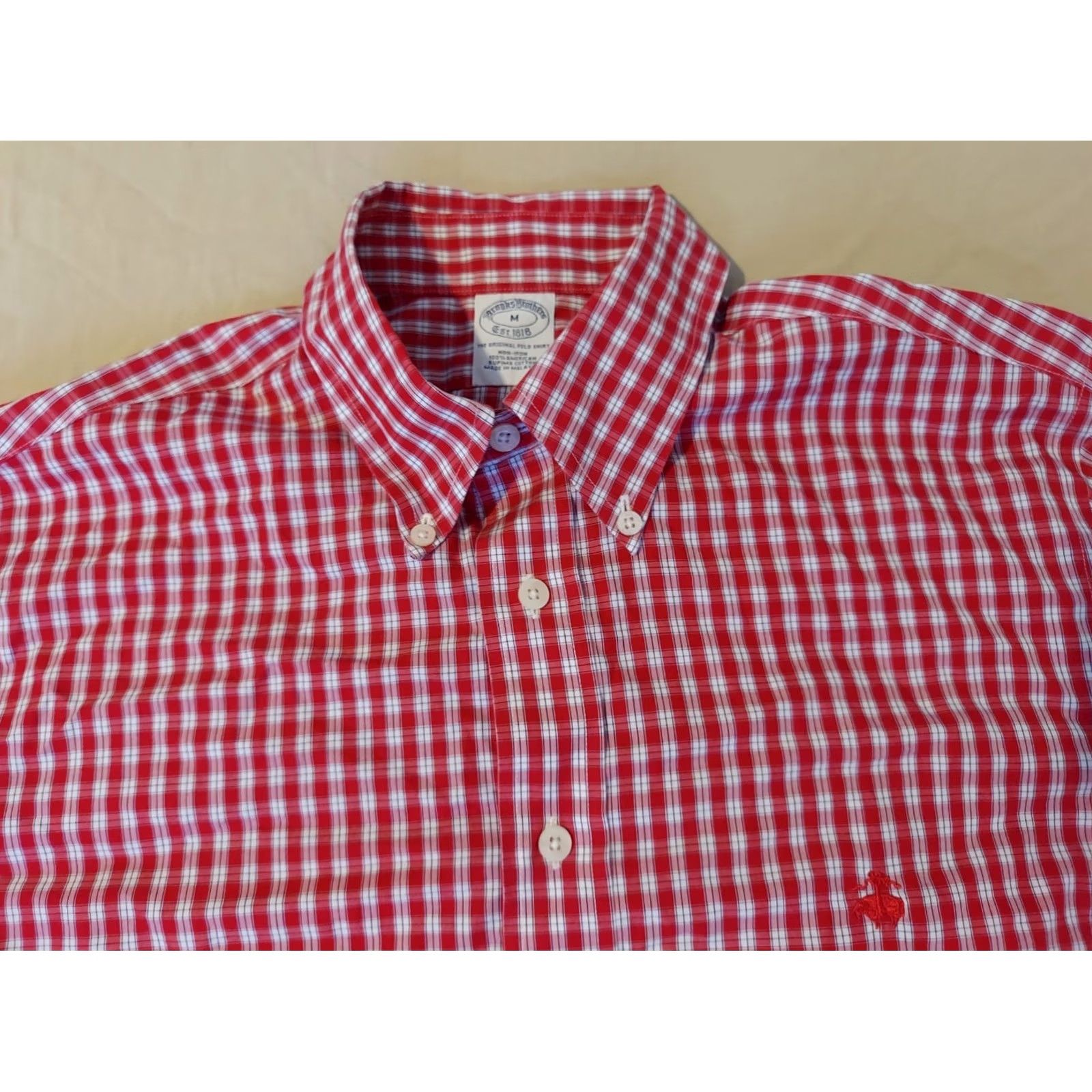 Brooks Brothers Mens Brooks Brothers Dress Shirt M Medium Red Button Cotton Size 40R - 2 Thumbnail