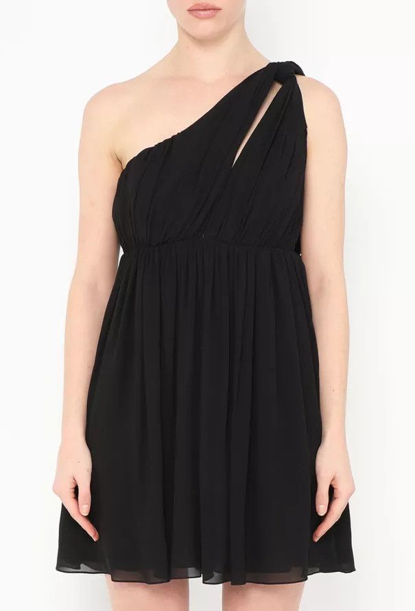 Celine o1y0725 One-Shoulder Silk Mini Dress in Black Size S / US 4 / IT 40 - 2 Thumbnail