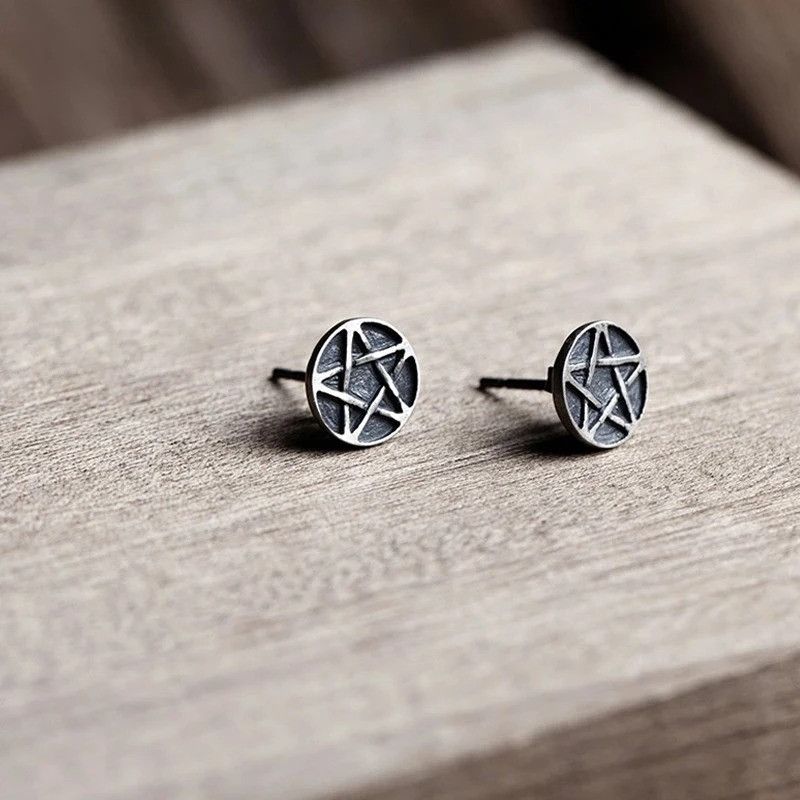 Jewelry Earth Pentacle Stud Earrings 925 Sterling Silver Ear Gift Size ONE SIZE - 5 Thumbnail