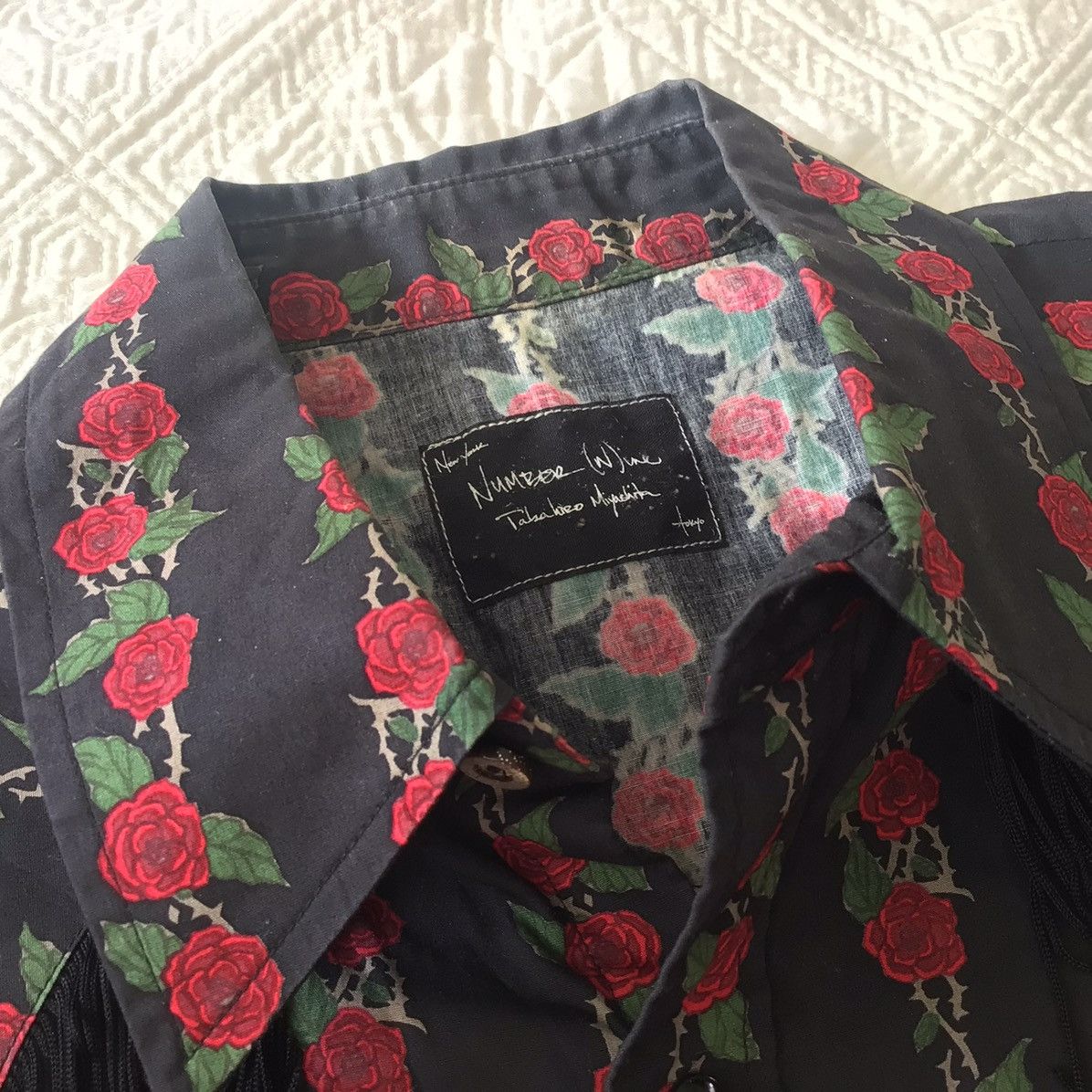 Number (N)ine N(N) Sleeveless, cowboy shirt with roses, fringe, 2 pockets Size US M / EU 48-50 / 2 - 8 Thumbnail