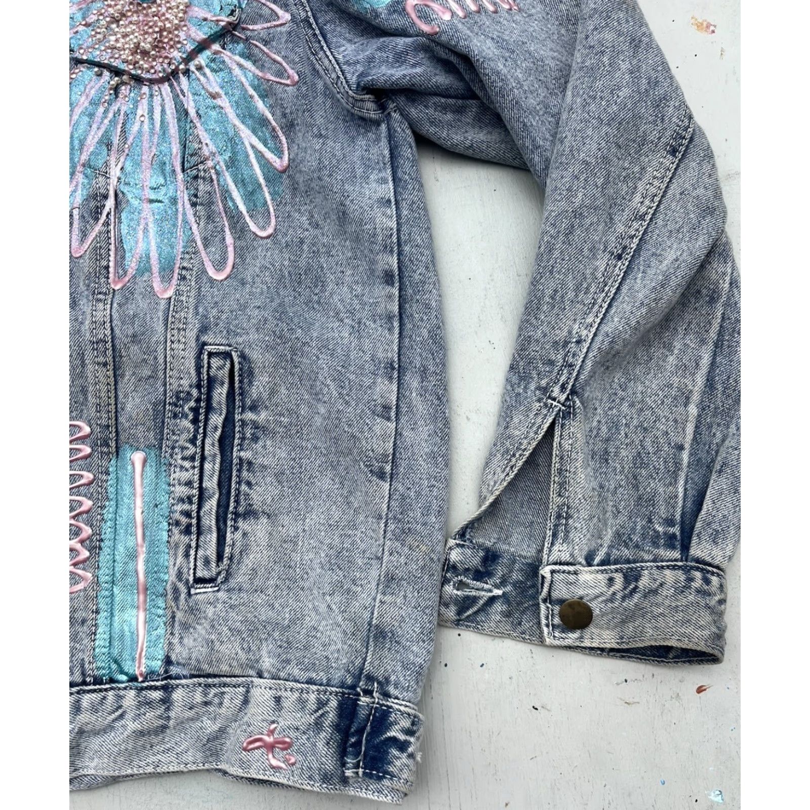 Denime Women's Bon Bon Jacket Denim 14 Blue 80s Retro Whimisgoth Vintage Jacket Bon Bon Denim Solid Blue Rock 80s Mens? Women? Size XL / US 12-14 / IT 48-50 - 7 Thumbnail