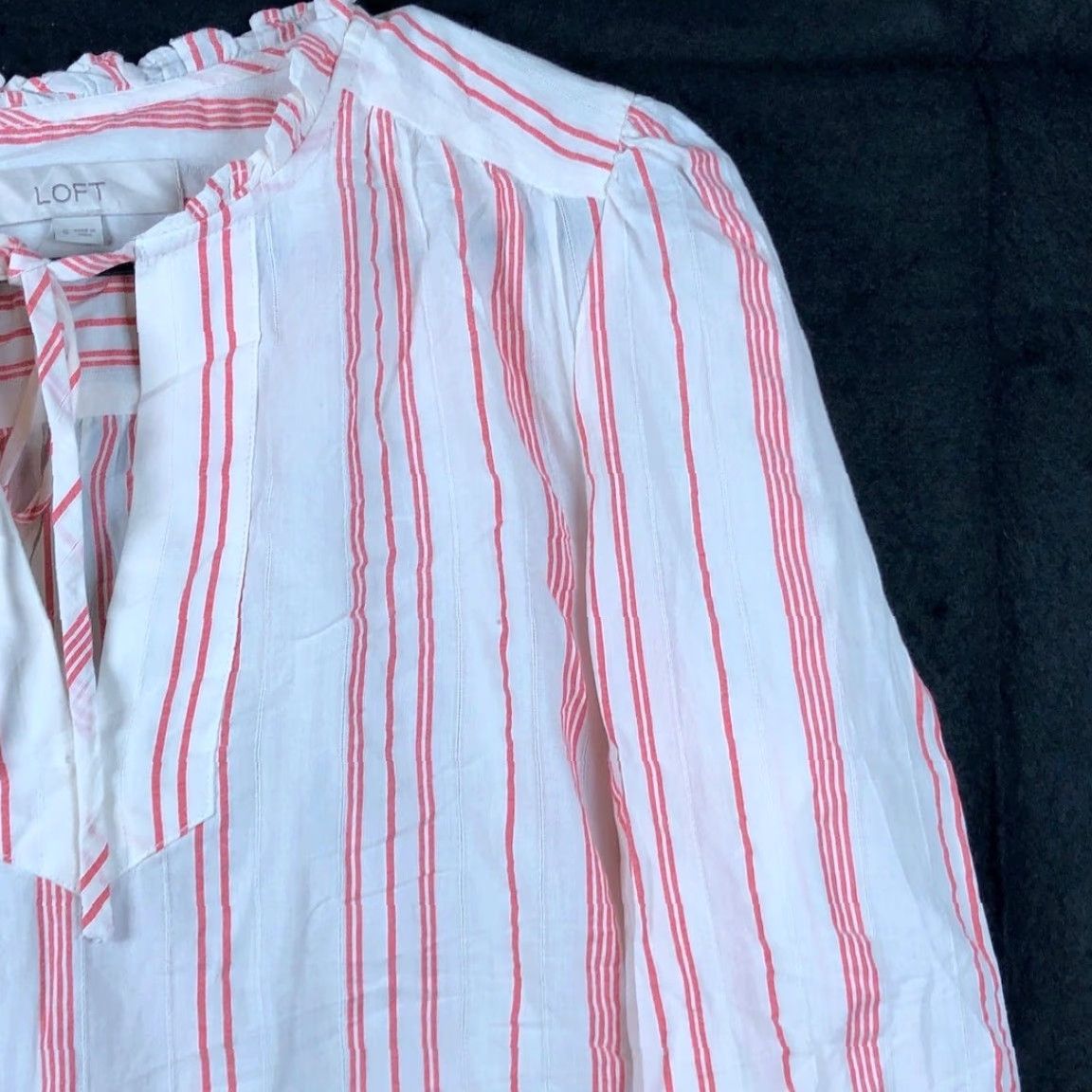 Loft LOFT Shirt Womens White Pink Striped V-Neck Key Hole Long Sleeve 100% Cotton S Size S / US 4 / IT 40 - 5 Thumbnail