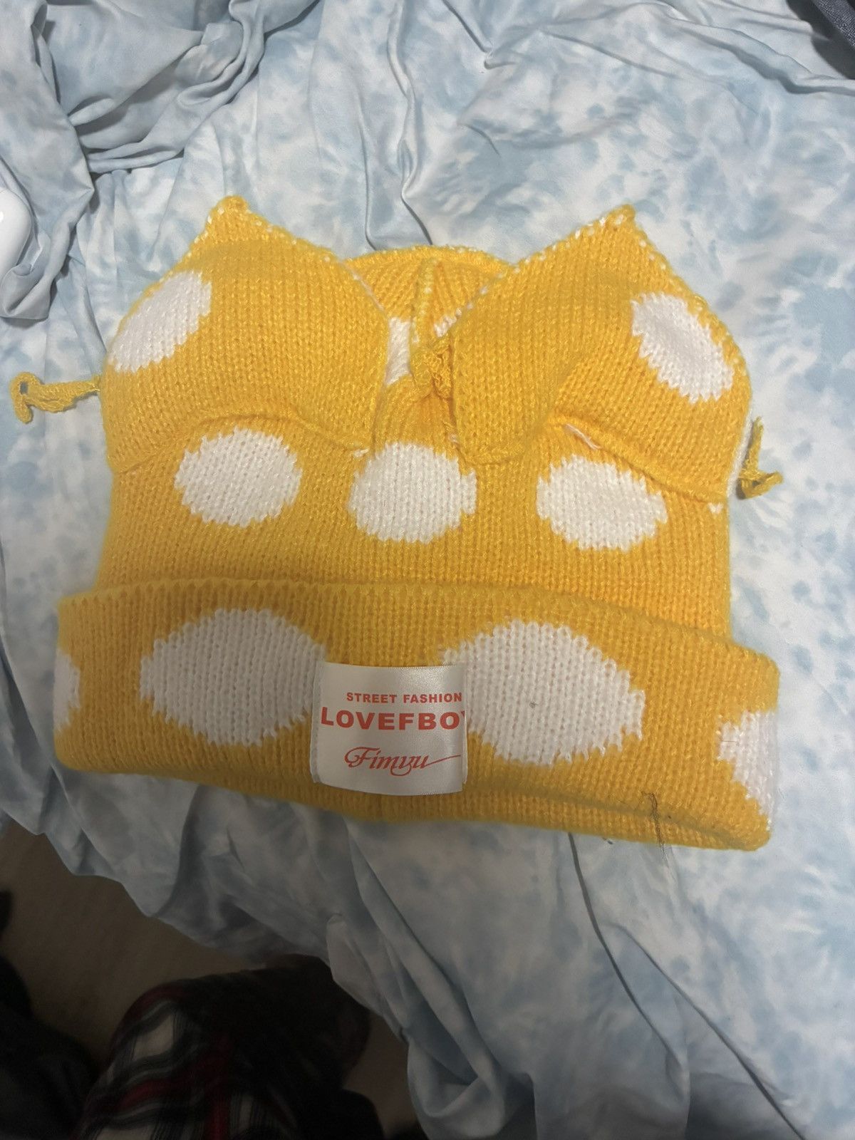 Yellow Lovefboy Cat Ear Beanie, Men’s