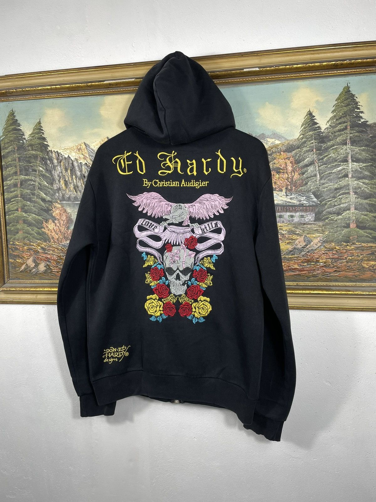 Christian Audigier × Ed Hardy × Vintage Ed Hardy Retro 00s Hoodie Sweatshirt Affliction Grunge Size L / US 10 / IT 46 - 7 Thumbnail