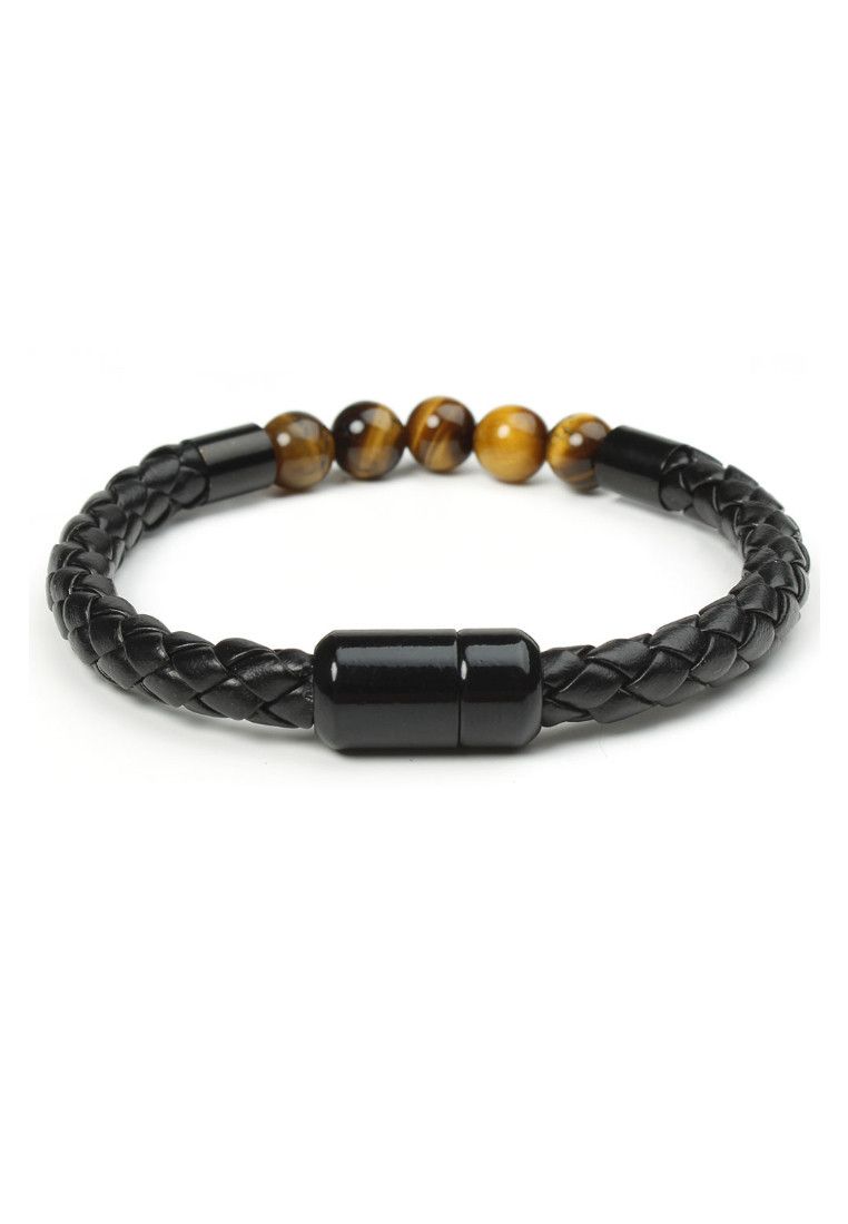 Other Tiger Eye Stone Beaded Braided Leather Magnetic Bracelet Size ONE SIZE - 2 Thumbnail